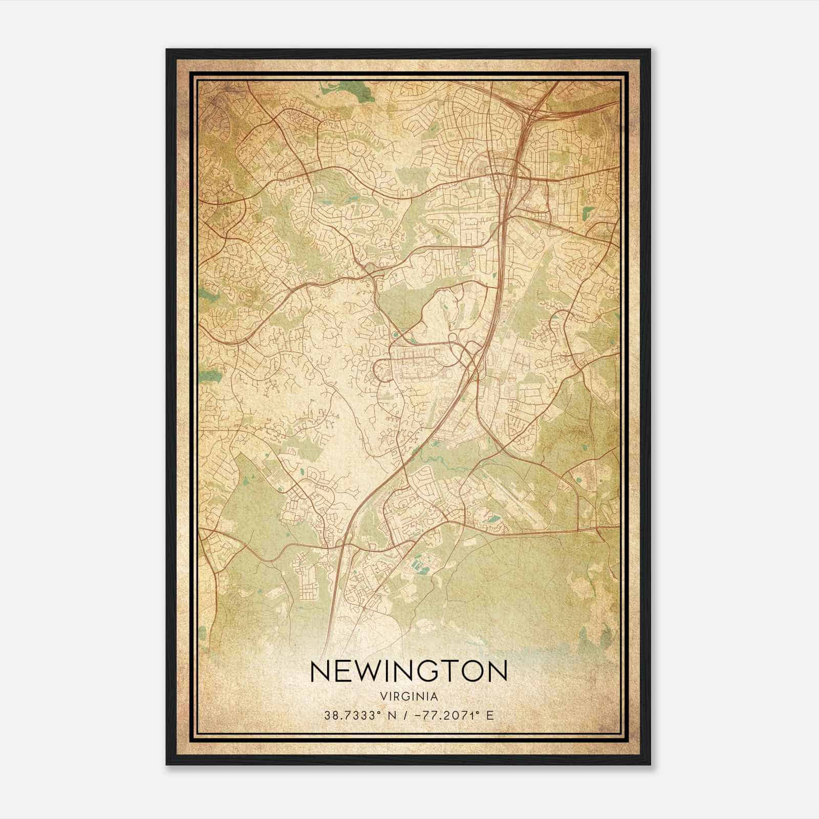 Vintage Newington Virginia Map Poster, Modern Home Decor Wall Art Print