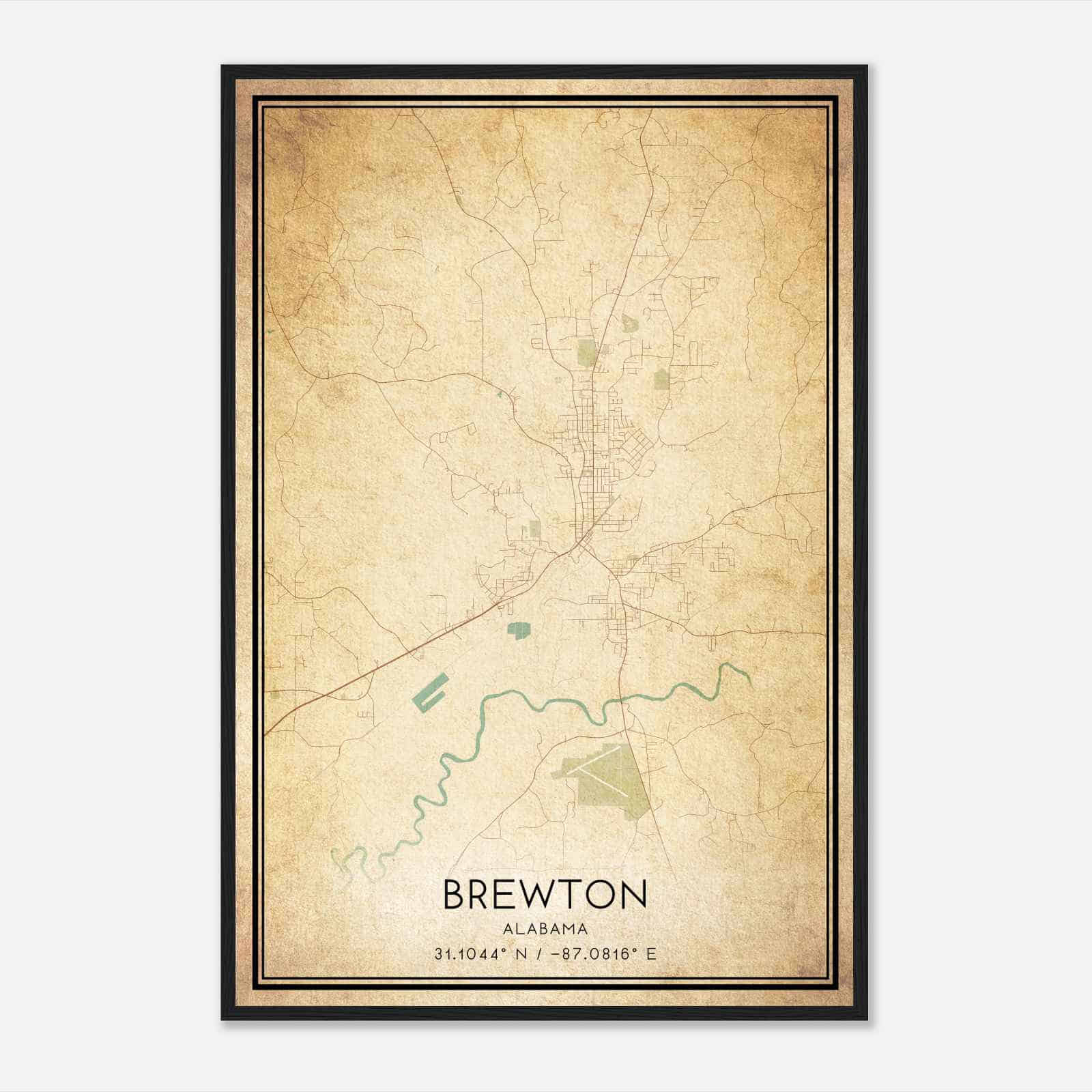 Vintage Brewton Alabama Map Poster, Modern Home Decor Wall Art Print