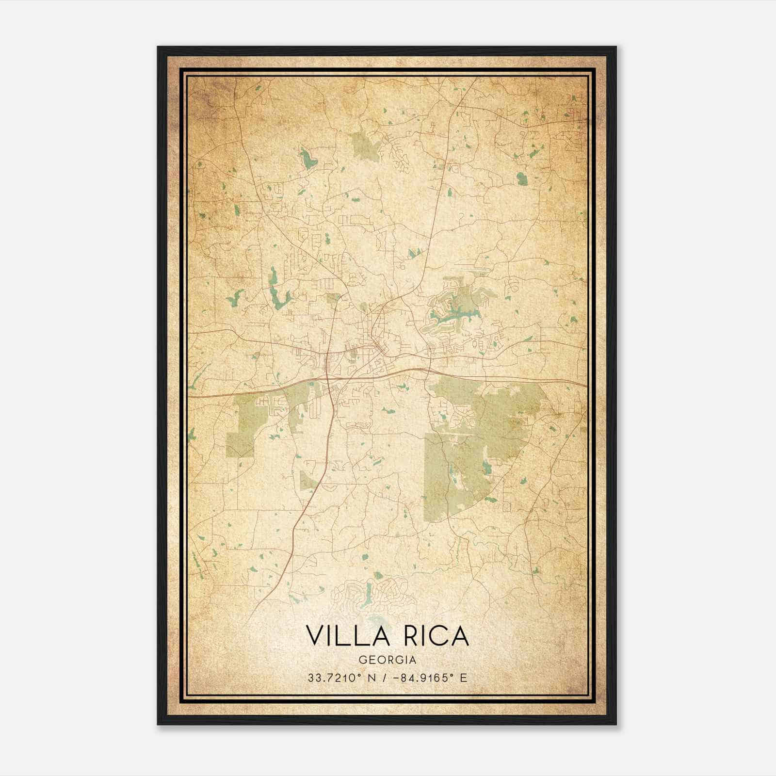 Vintage Villa Rica Georgia Map Poster, Modern Home Decor Wall Art Print