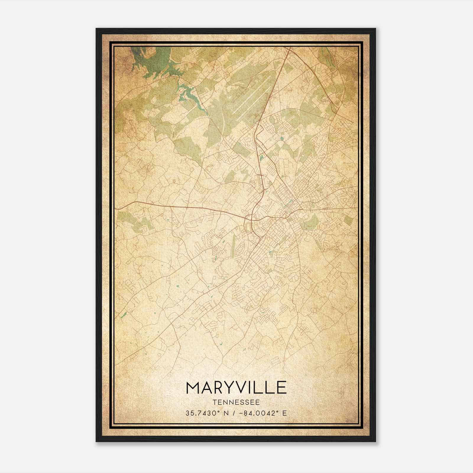 Vintage Maryville Tennessee Map Poster, Modern Home Decor Wall Art Print