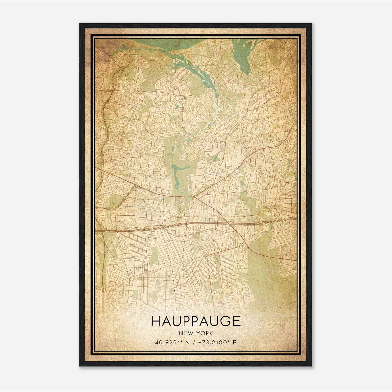 Vintage Hauppauge New York Map Poster, Modern Home Decor Wall Art Print