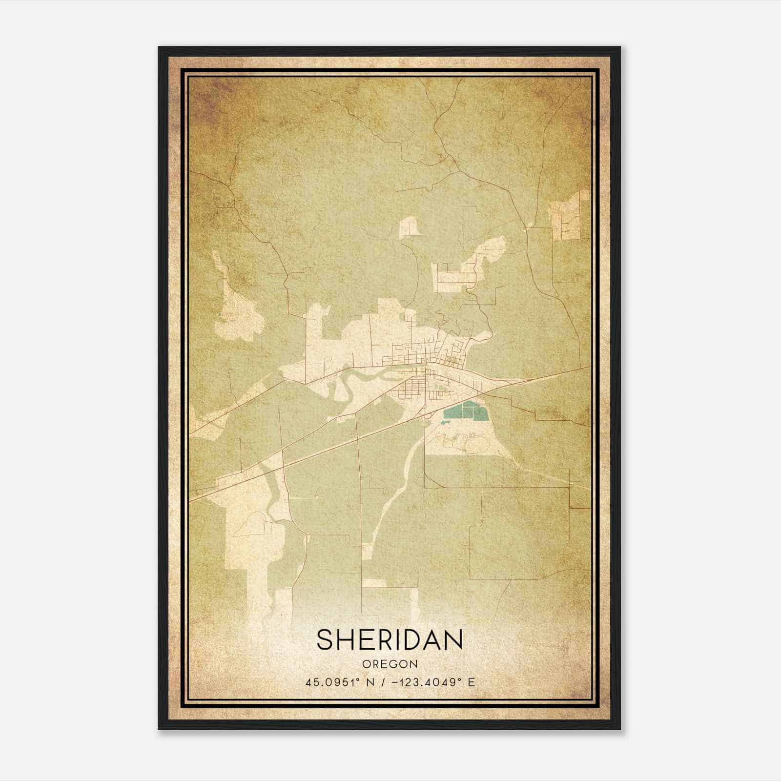 Vintage Sheridan Oregon Map Poster, Modern Home Decor Wall Art Print