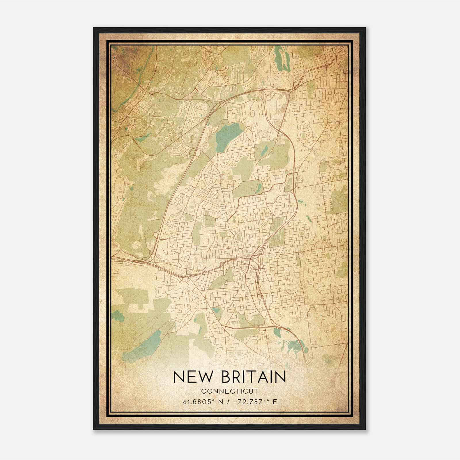 Vintage New Britain Connecticut Map Poster, Modern Home Decor Wall Art Print