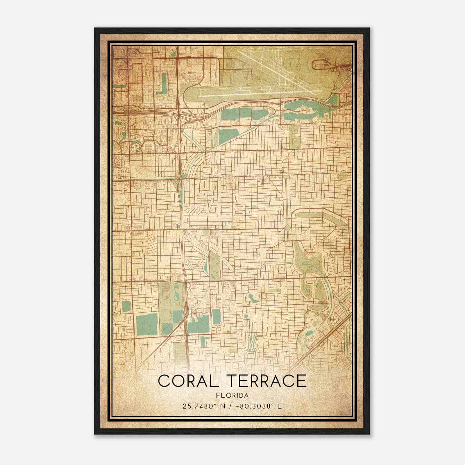 Vintage Coral Terrace Florida Map Poster, Modern Home Decor Wall Art Print Vintage Coral Terrace Florida Map Poster, Modern Home Decor Wall Art Print