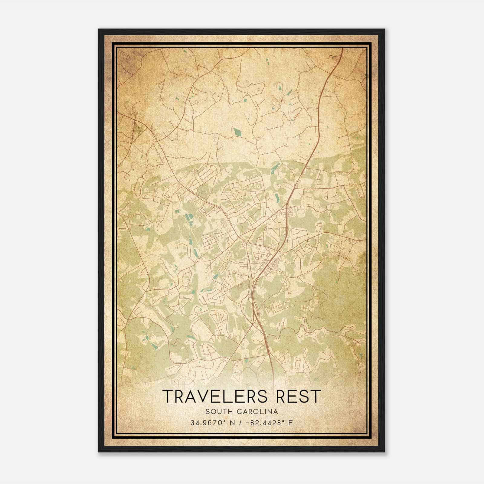 Vintage Travelers Rest South Carolina Map Poster, Modern Home Decor Wall Art Print