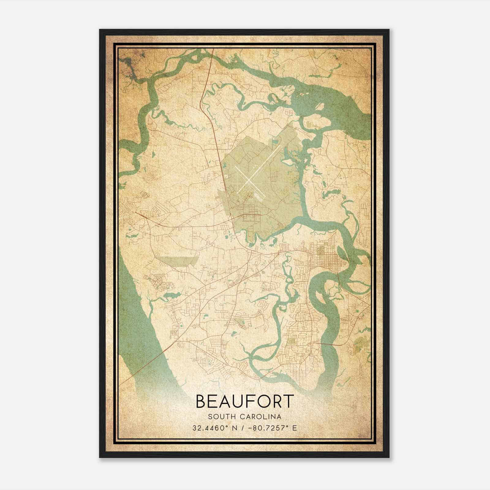 Vintage Beaufort South Carolina Map Poster, Modern Home Decor Wall Art Print