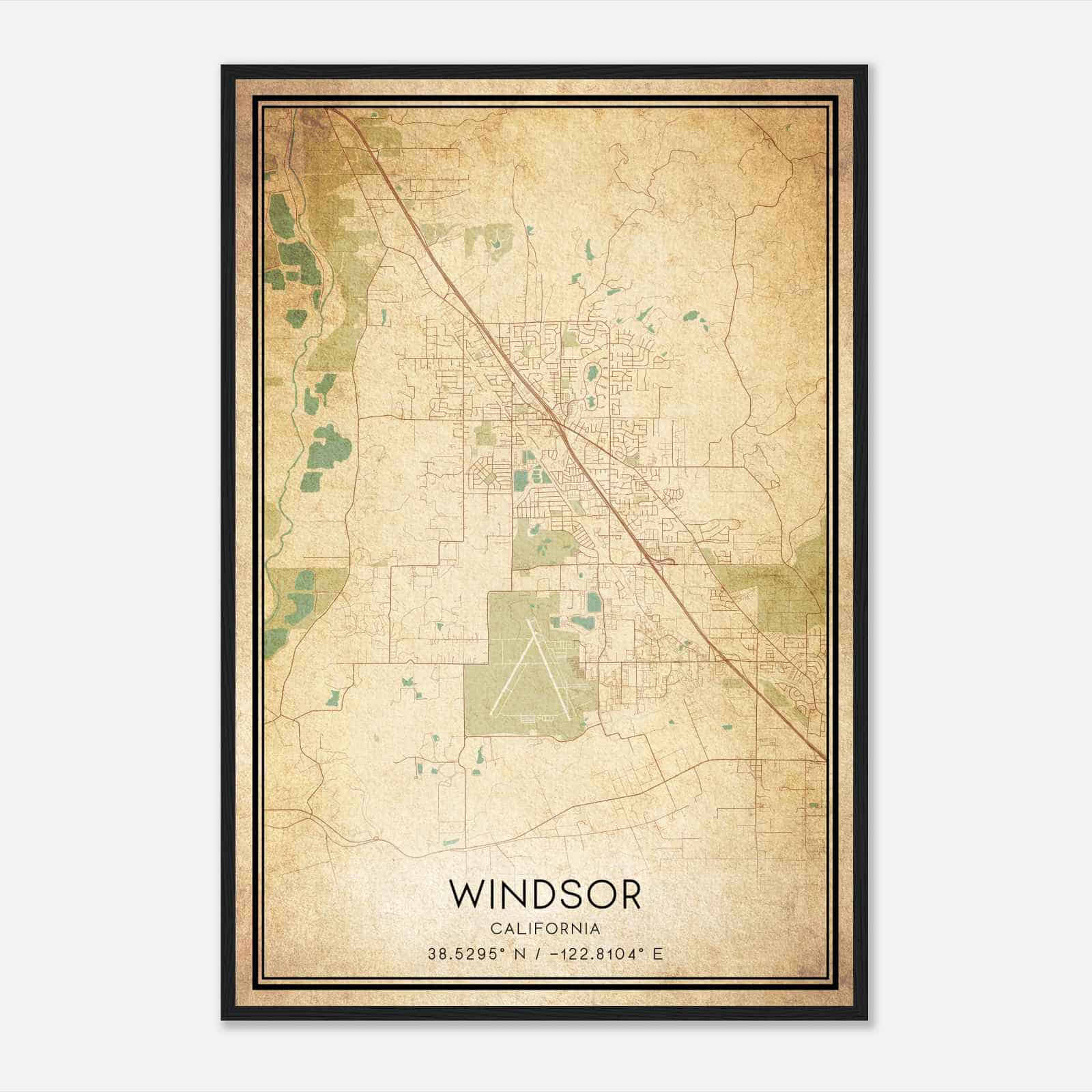 Vintage Windsor California Map Poster, Modern Home Decor Wall Art Print