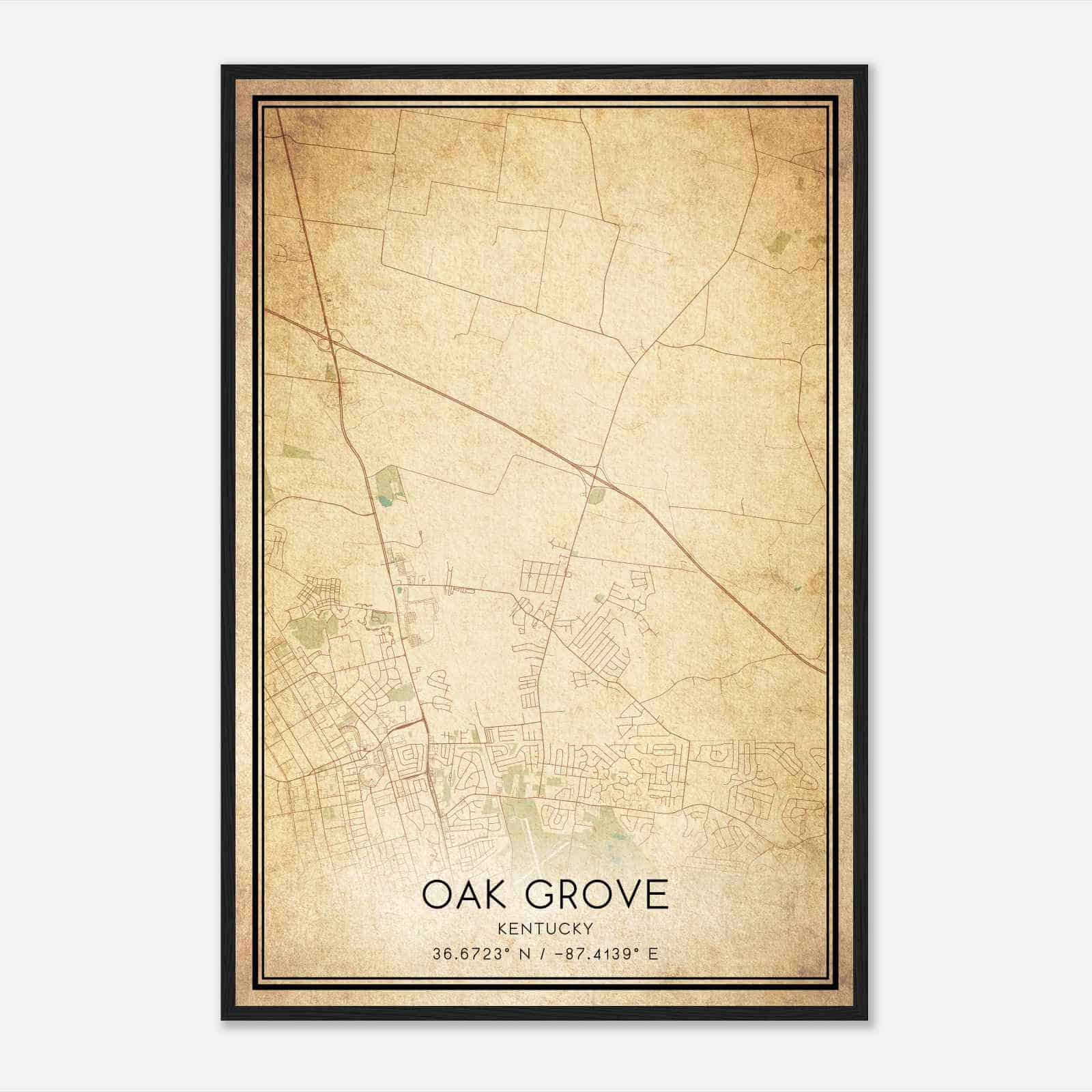 Vintage Oak Grove Kentucky Map Poster, Modern Home Decor Wall Art Print