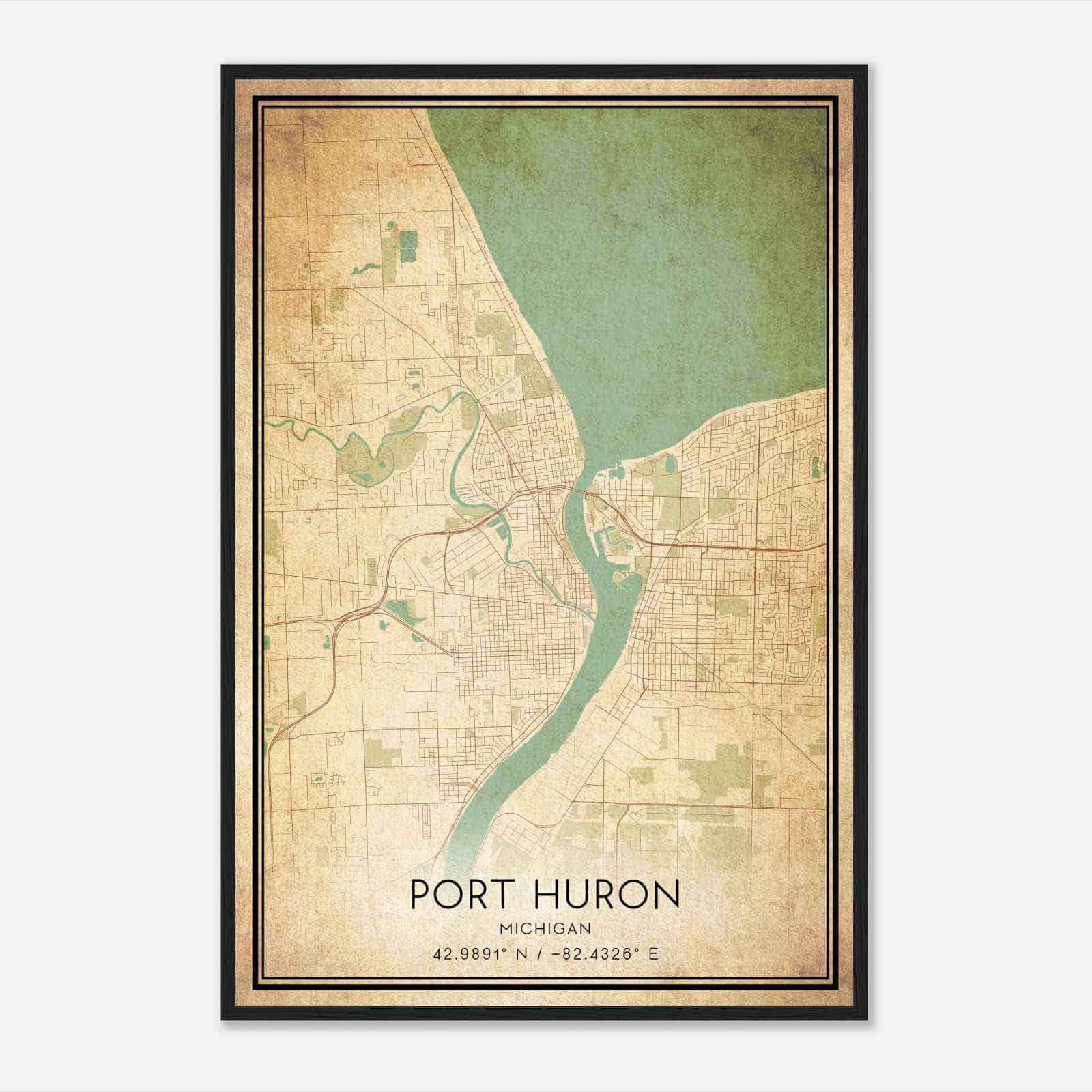 Vintage Port Huron Michigan Map Poster, Modern Home Decor Wall Art Print