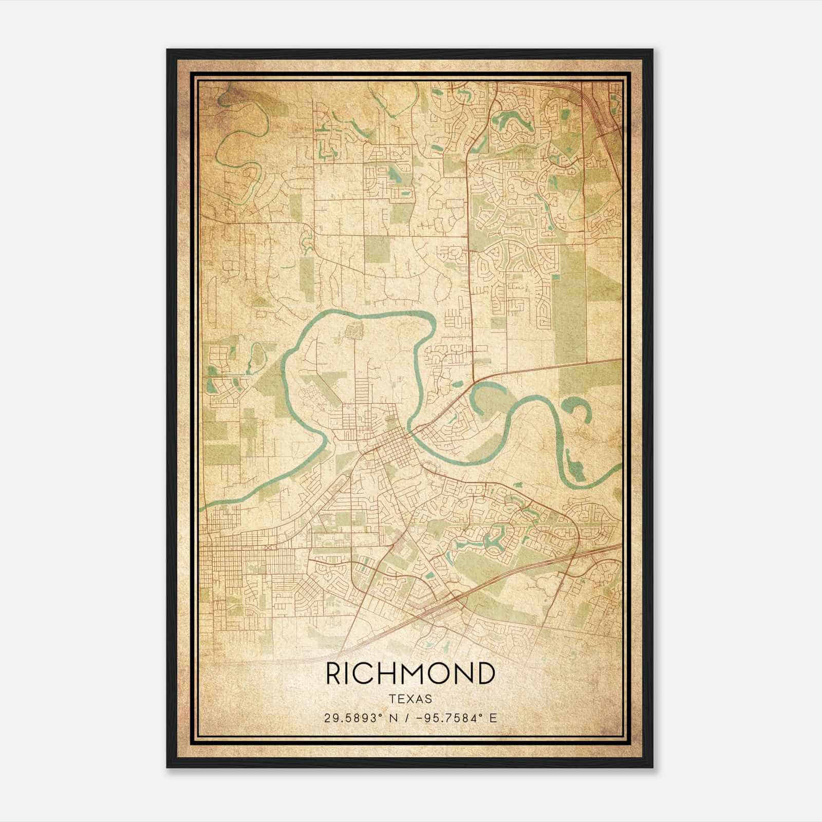 Vintage Richmond Texas Map Poster, Modern Home Decor Wall Art Print