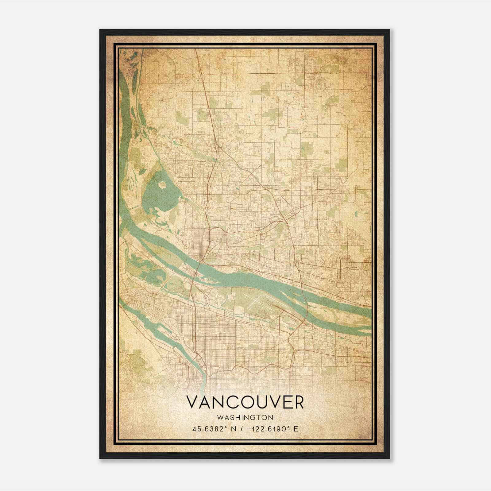 Vintage Vancouver Washington Map Poster, Modern Home Decor Wall Art Print