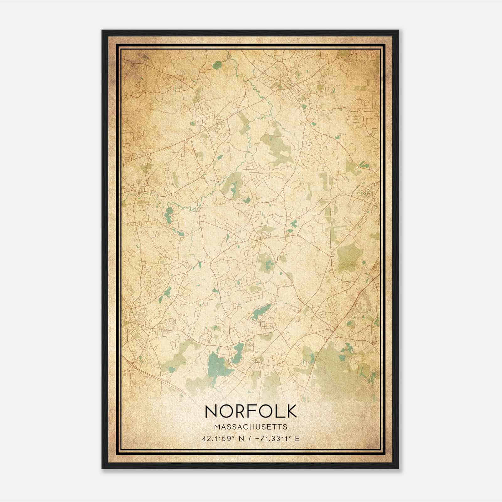 Vintage Norfolk Massachusetts Map Poster, Modern Home Decor Wall Art Print