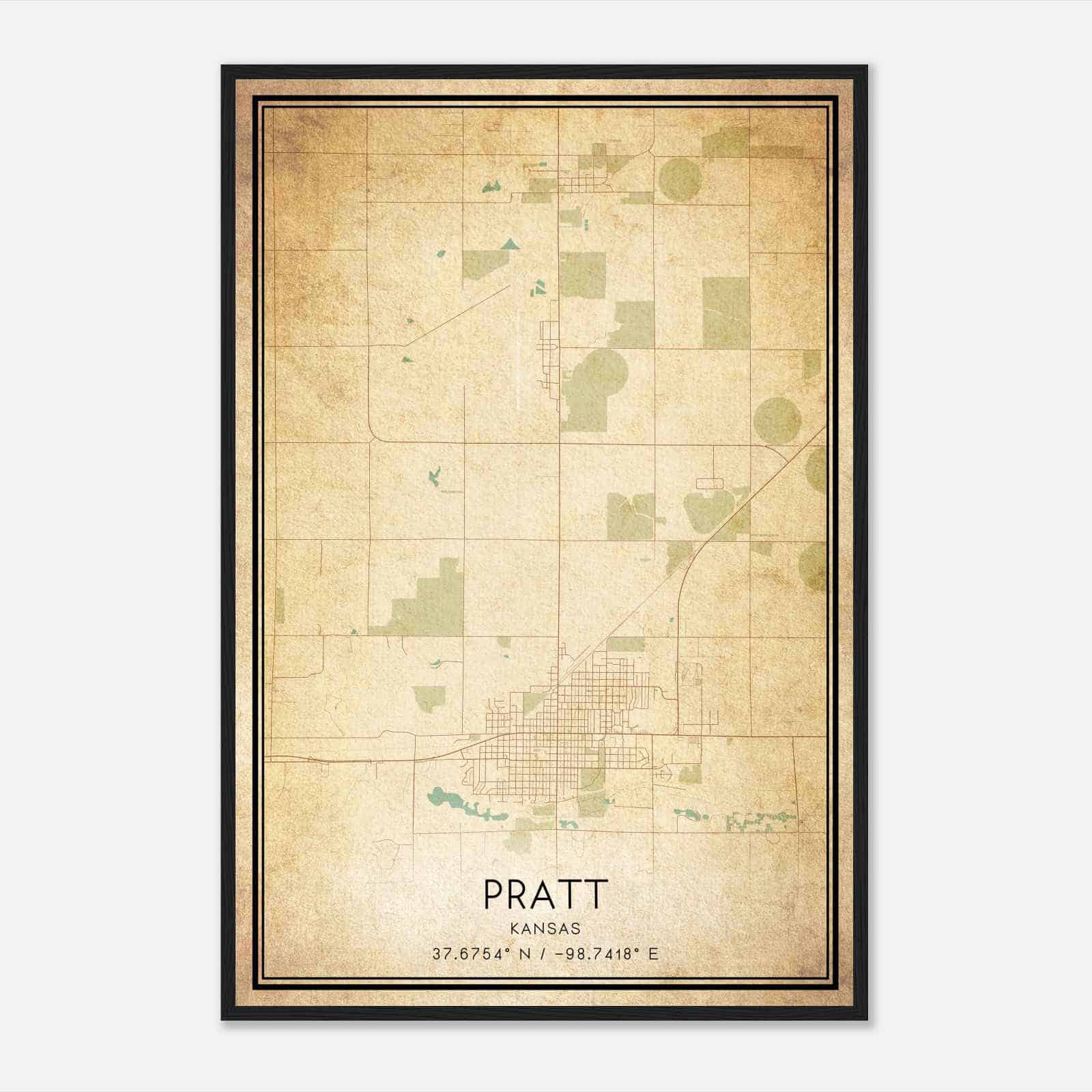 Vintage Pratt Kansas Map Poster, Modern Home Decor Wall Art Print