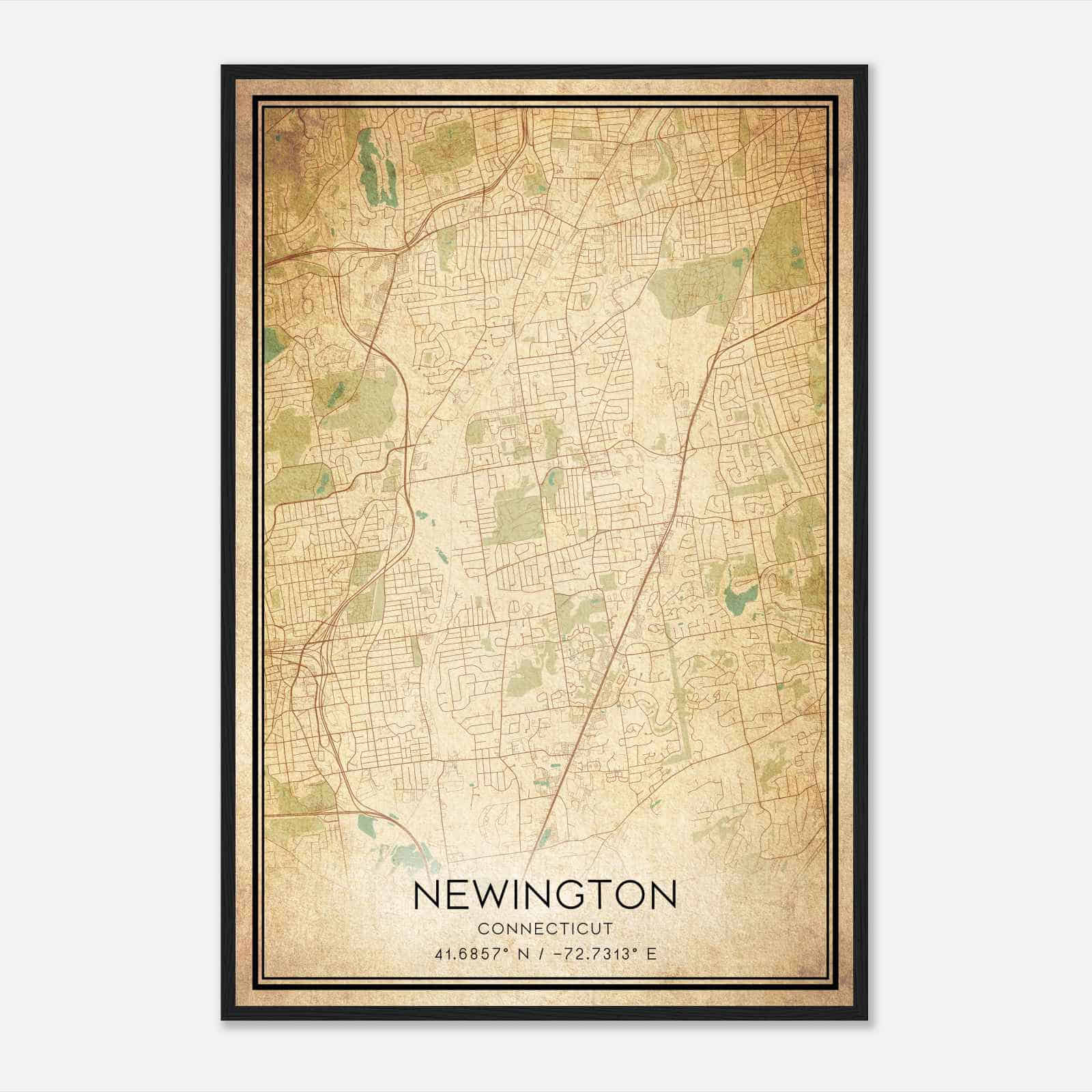 Vintage Newington Connecticut Map Poster, Modern Home Decor Wall Art Print