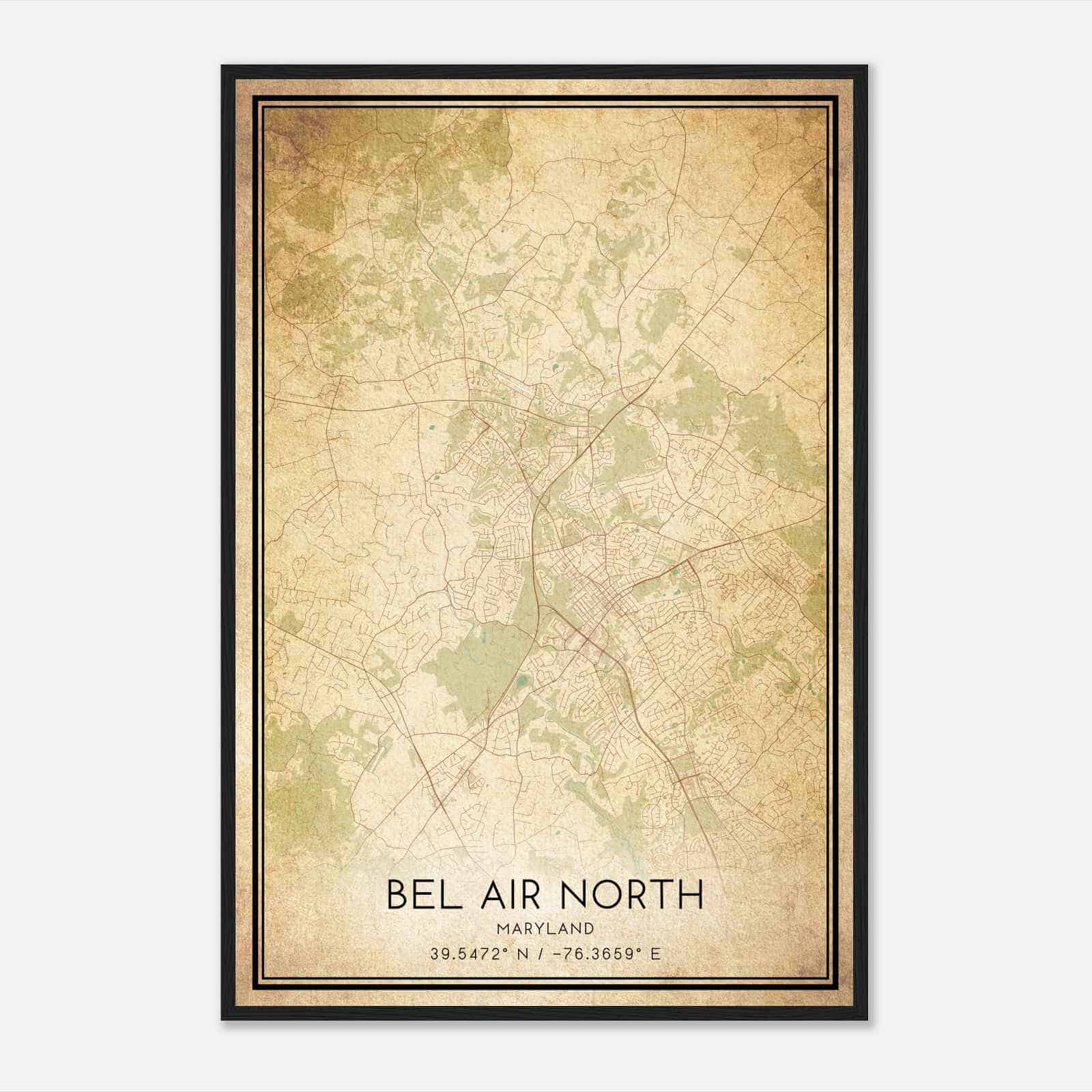 Vintage Bel Air North Maryland Map Poster, Modern Home Decor Wall Art Print
