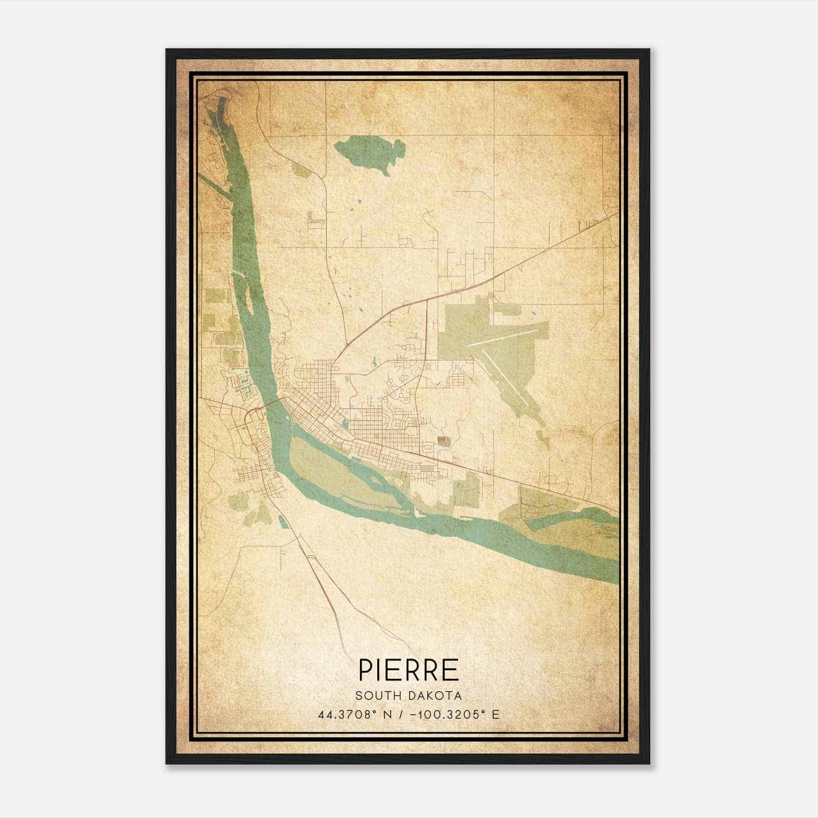 Vintage Pierre South Dakota Map Poster, Modern Home Decor Wall Art Print