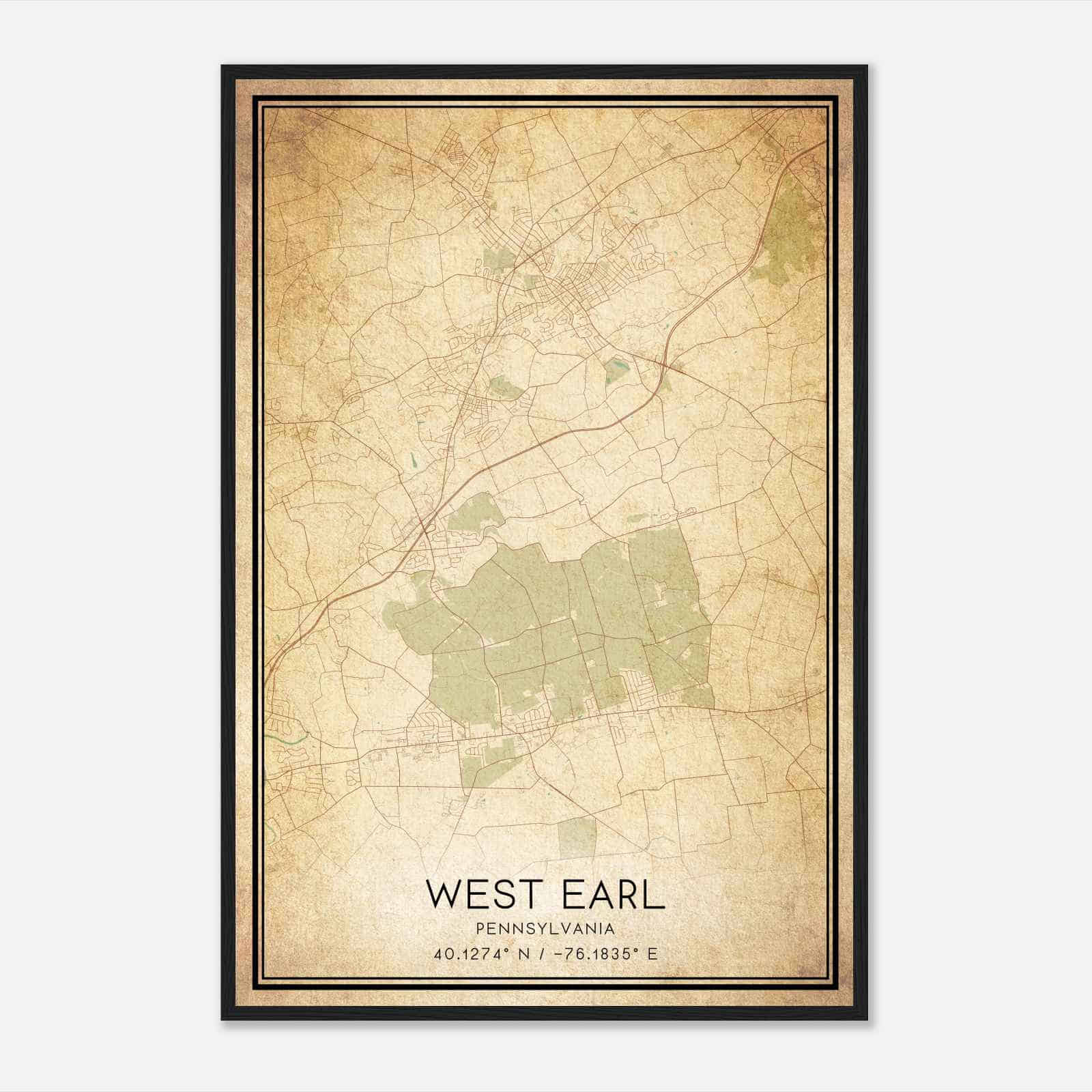 Vintage West Earl Pennsylvania Map Poster, Modern Home Decor Wall Art Print