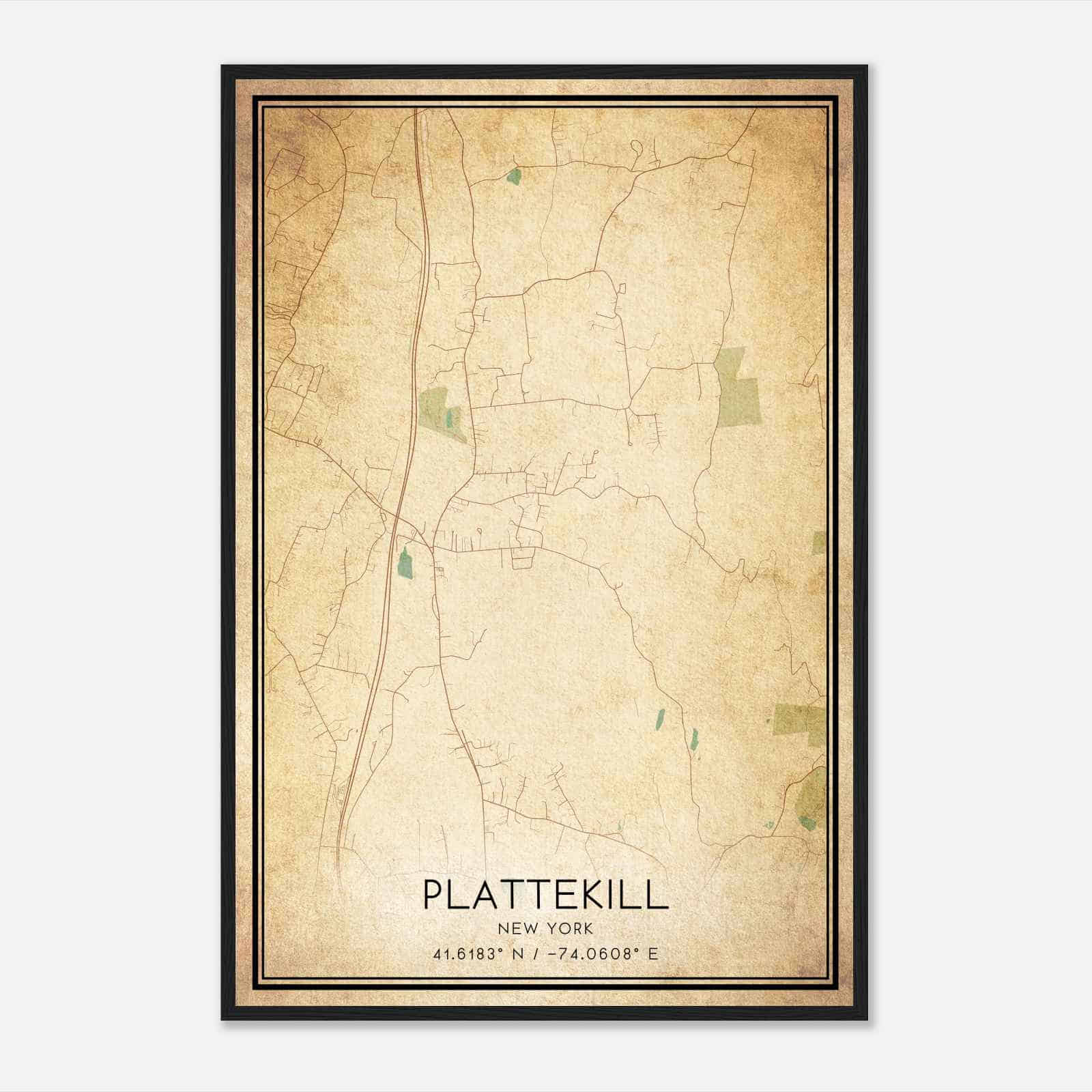 Vintage Plattekill New York Map Poster, Modern Home Decor Wall Art Print