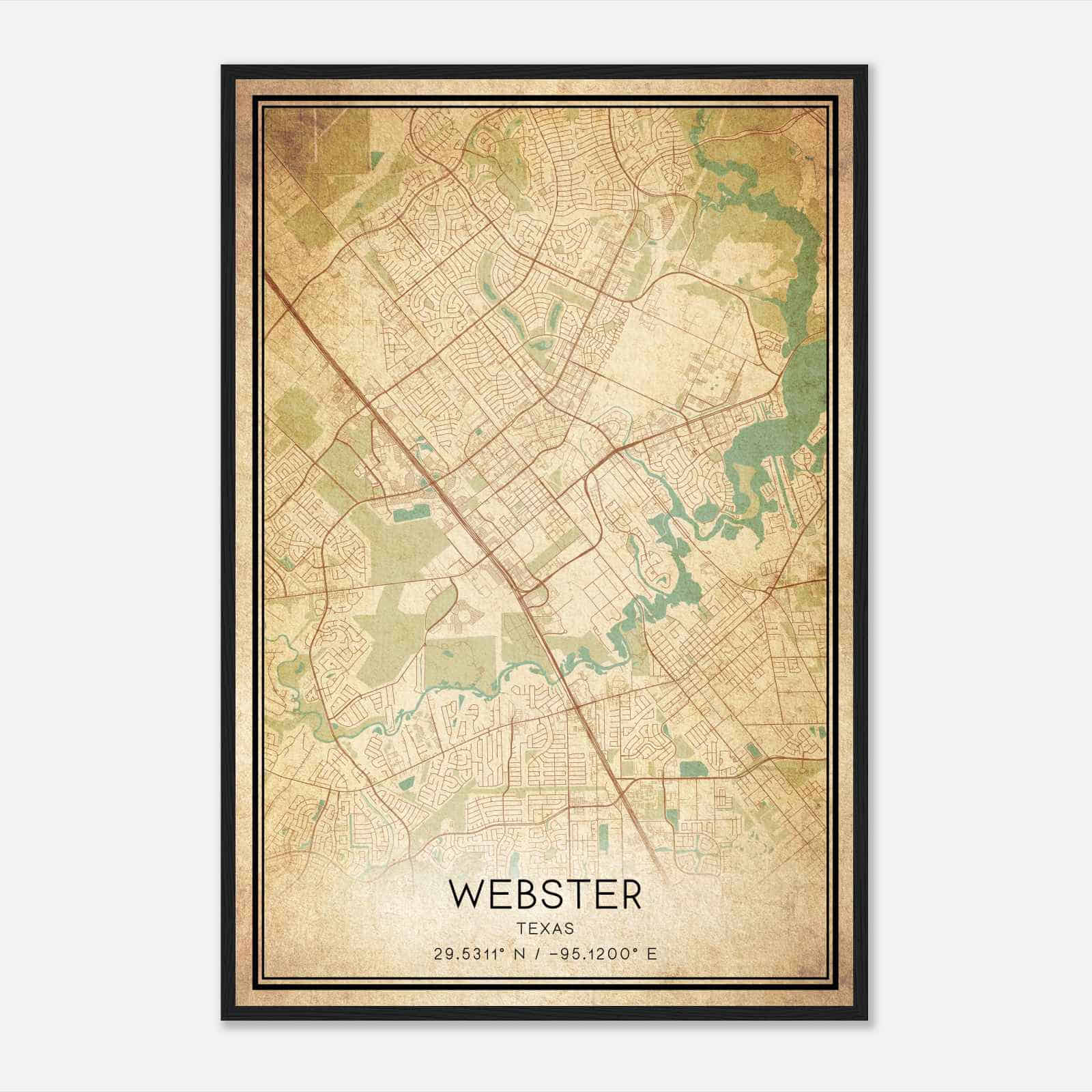 Vintage Webster Texas Map Poster, Modern Home Decor Wall Art Print