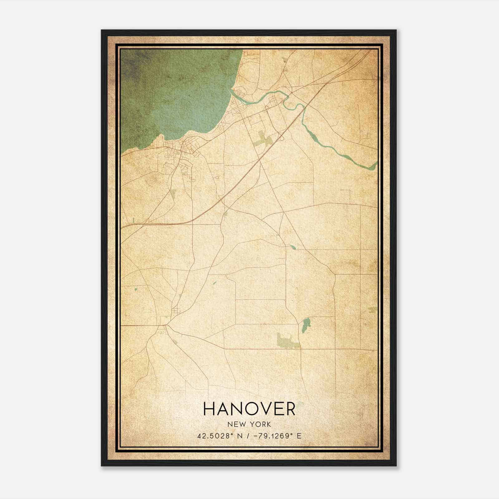 Vintage Hanover New York Map Poster, Modern Home Decor Wall Art Print