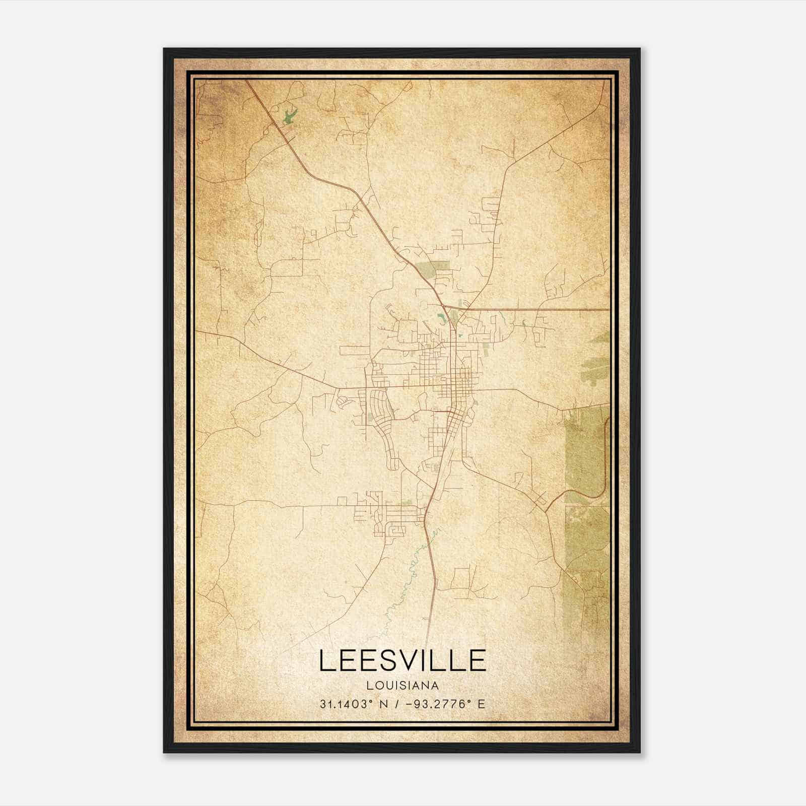 Vintage Leesville Louisiana Map Poster, Modern Home Decor Wall Art Print