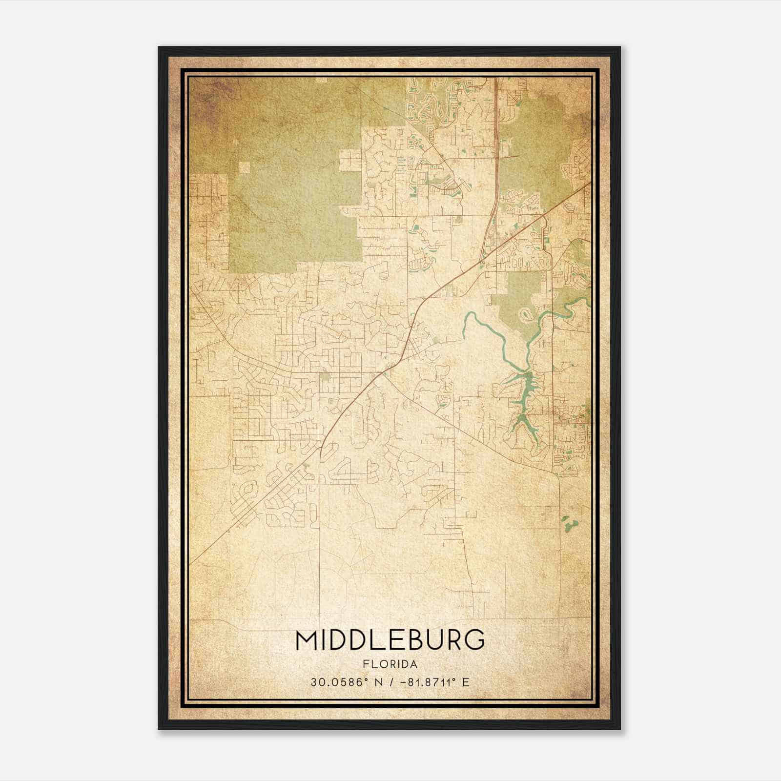 Vintage Middleburg Florida Map Poster, Modern Home Decor Wall Art Print