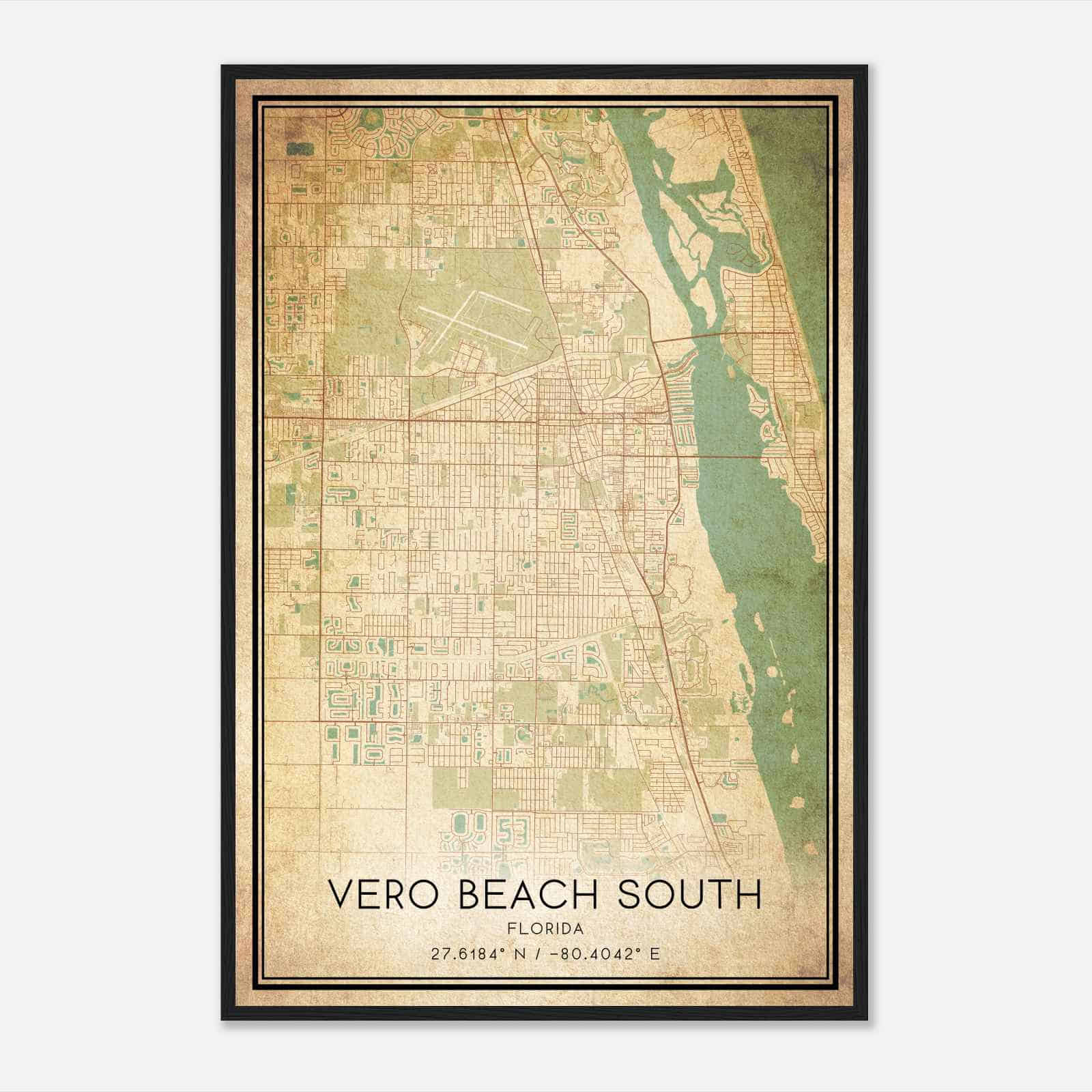 Vintage Vero Beach South Florida Map Poster, Modern Home Decor Wall Art Print