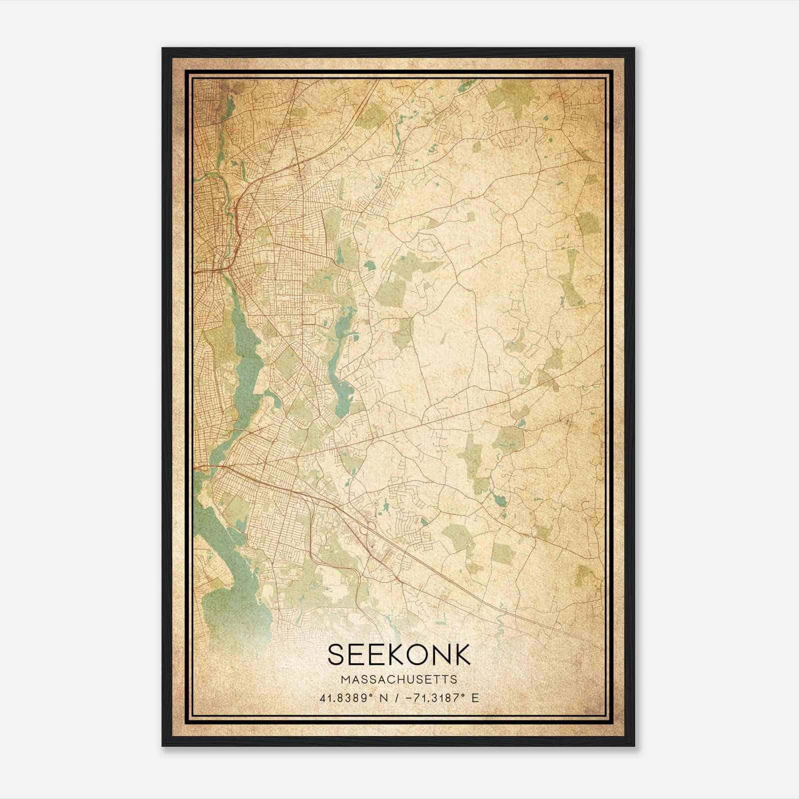 Vintage Seekonk Massachusetts Map Poster, Modern Home Decor Wall Art Print