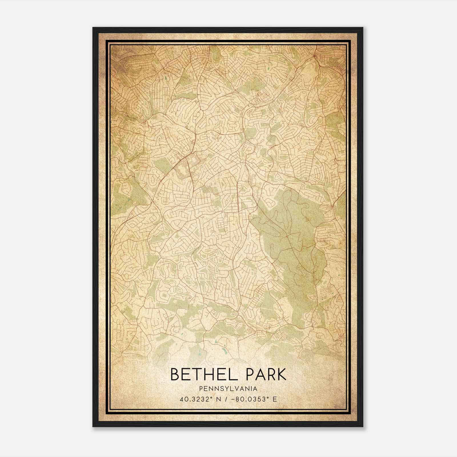 Vintage Bethel Park Pennsylvania Map Poster, Modern Home Decor Wall Art Print Vintage Bethel Park Pennsylvania Map Poster, Modern Home Decor Wall Art Print