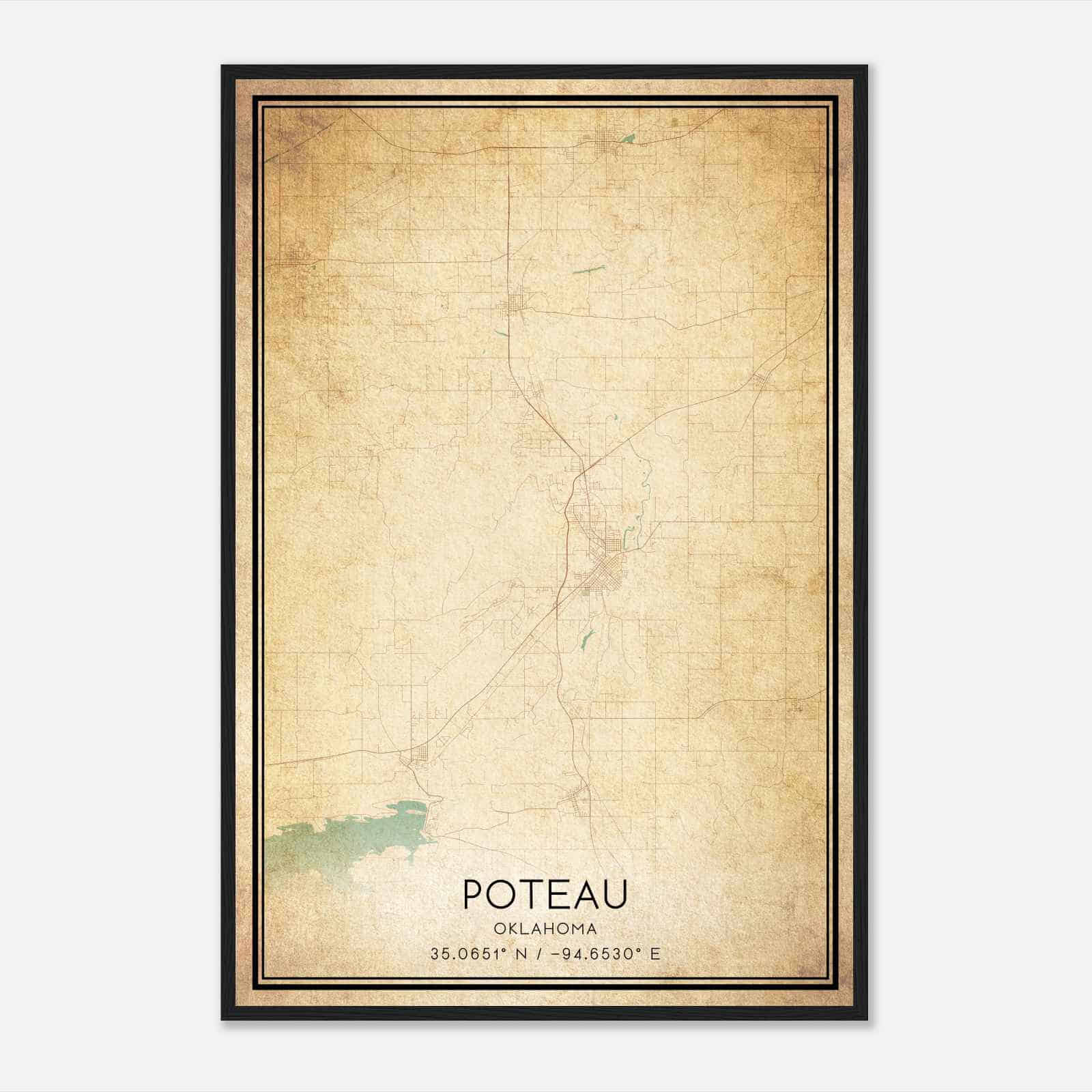 Vintage Poteau Oklahoma Map Poster, Modern Home Decor Wall Art Print