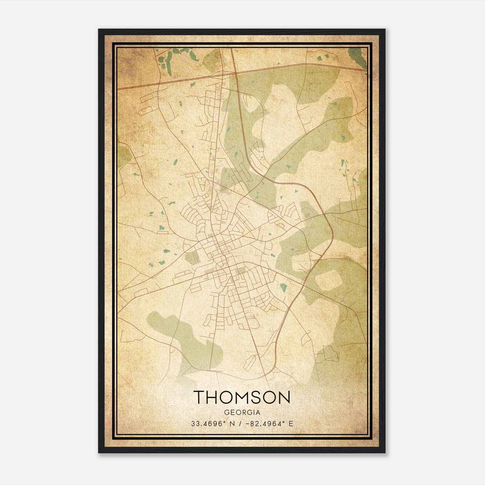 Vintage Thomson Georgia Map Poster, Modern Home Decor Wall Art Print