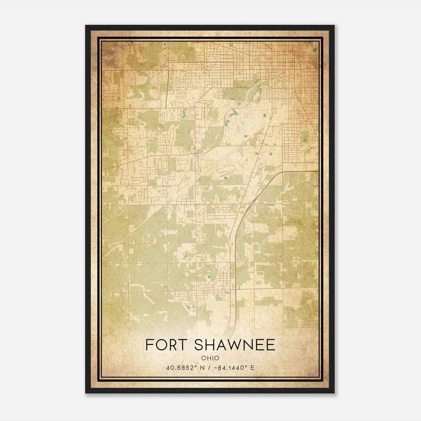 Vintage Fort Shawnee Ohio Map Poster, Modern Home Decor Wall Art Print Vintage Fort Shawnee Ohio Map Poster, Modern Home Decor Wall Art Print