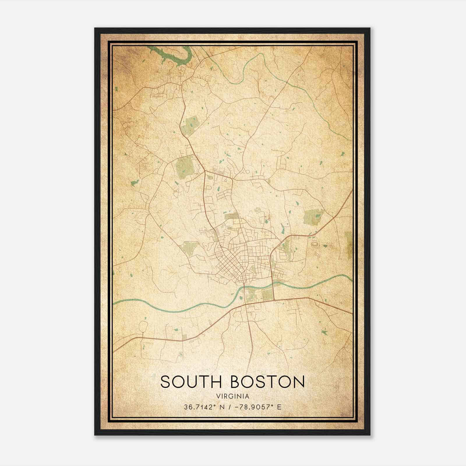 Vintage South Boston Virginia Map Poster, Modern Home Decor Wall Art Print