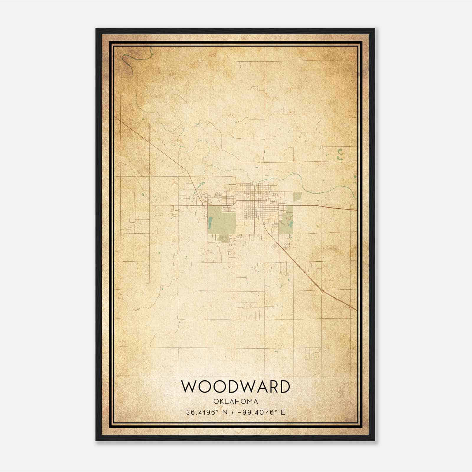 Vintage Woodward Oklahoma Map Poster, Modern Home Decor Wall Art Print