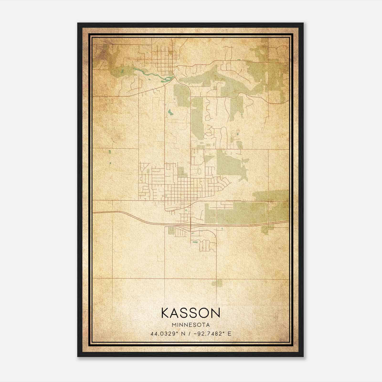 Vintage Kasson Minnesota Map Poster, Modern Home Decor Wall Art Print