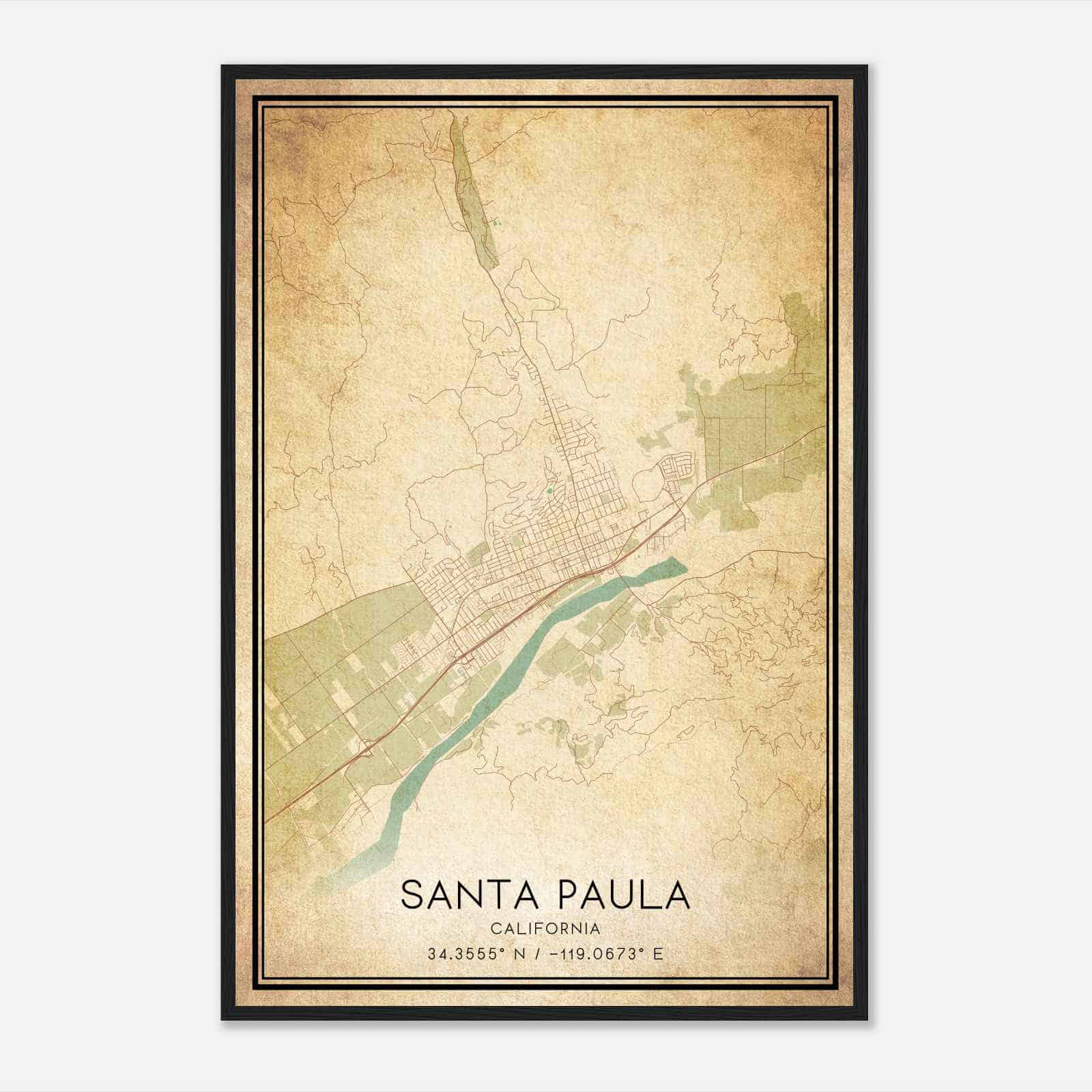 Vintage Santa Paula California Map Poster, Modern Home Decor Wall Art Print