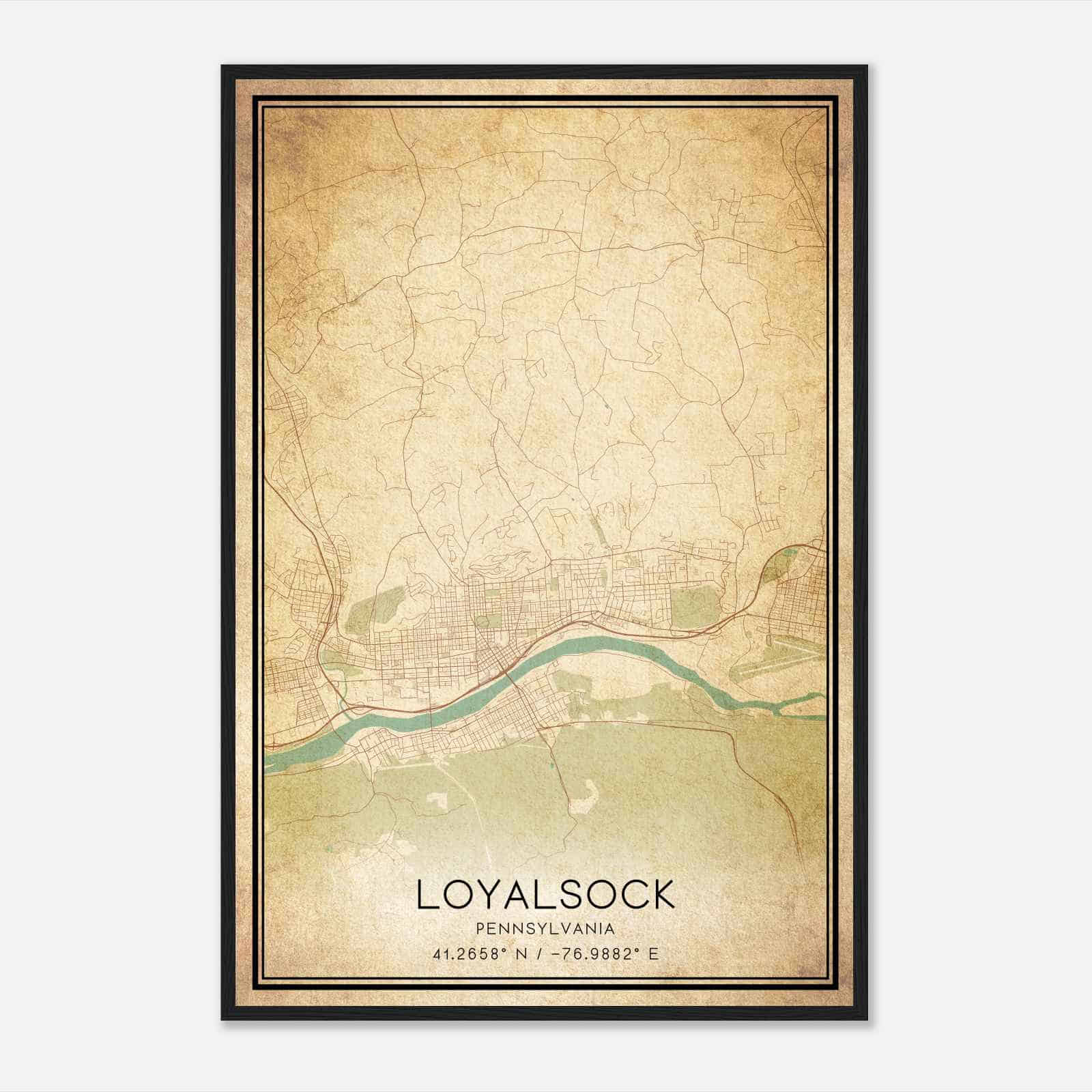 Vintage Loyalsock Pennsylvania Map Poster, Modern Home Decor Wall Art Print