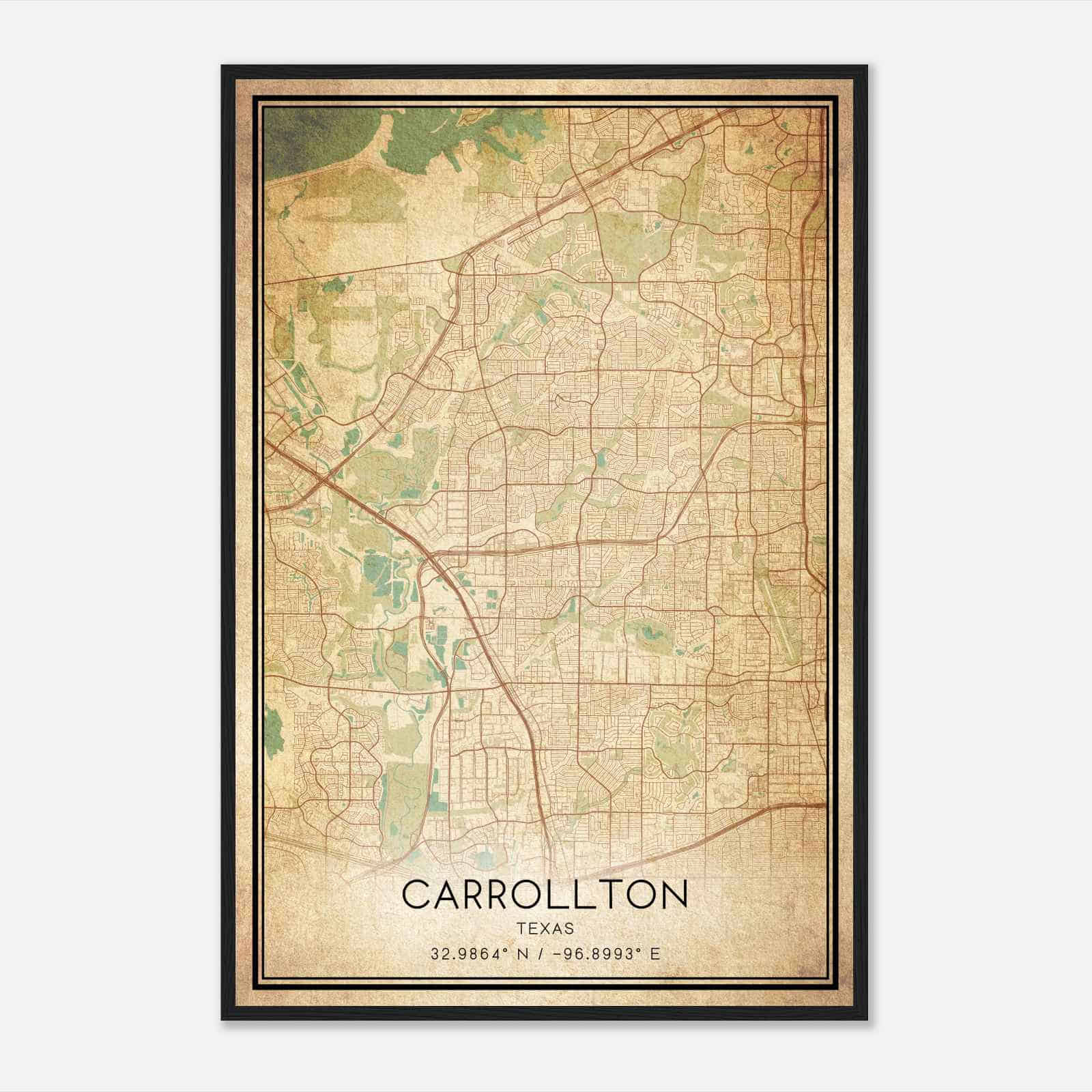 Vintage Carrollton Texas Map Poster, Modern Home Decor Wall Art Print Vintage Carrollton Texas Map Poster, Modern Home Decor Wall Art Print