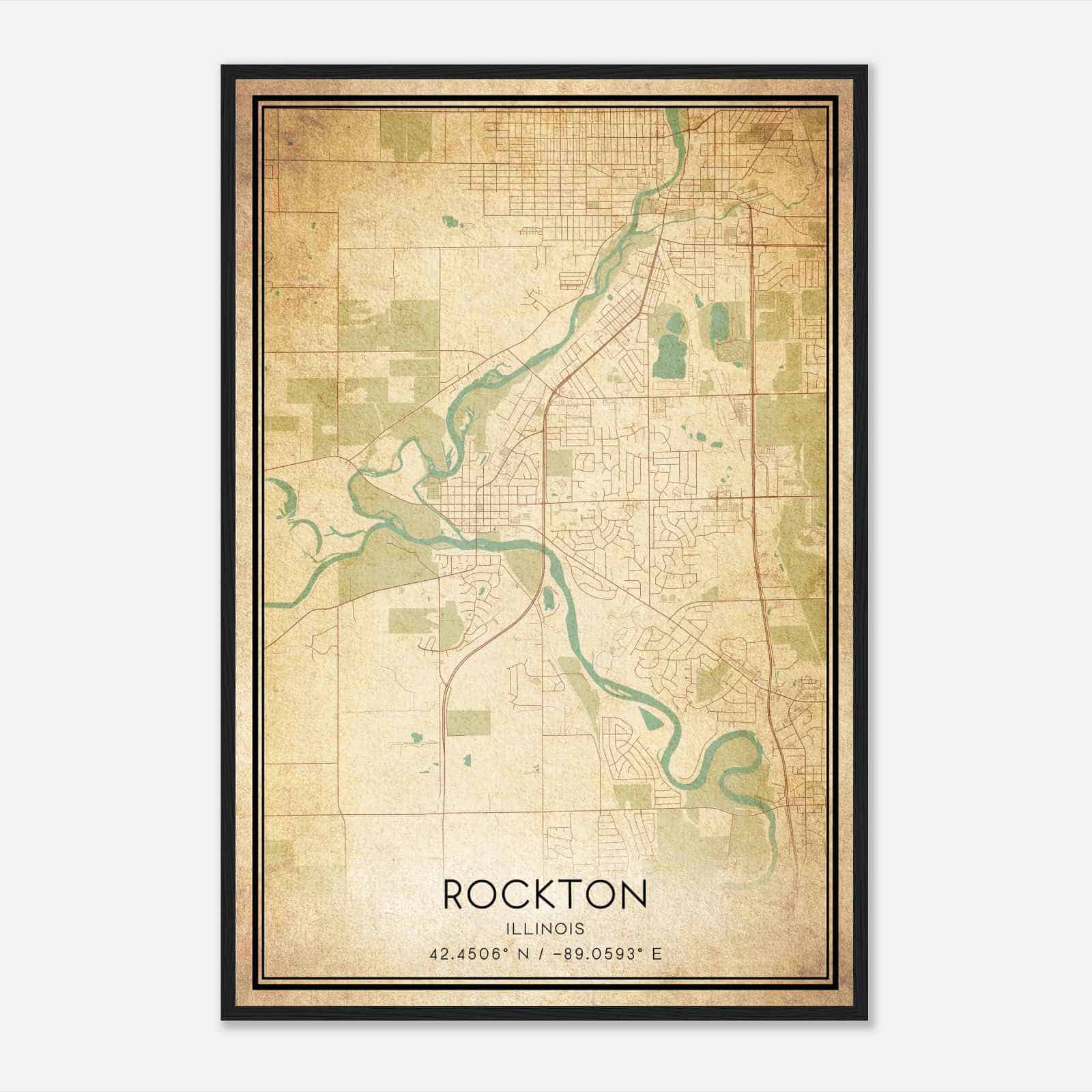 Vintage Rockton Illinois Map Poster, Modern Home Decor Wall Art Print