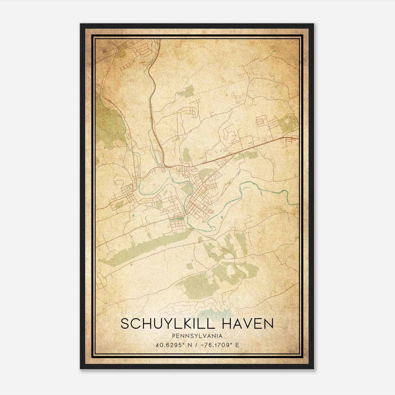 Vintage Schuylkill Haven Pennsylvania Map Poster, Modern Home Decor Wall Art Print