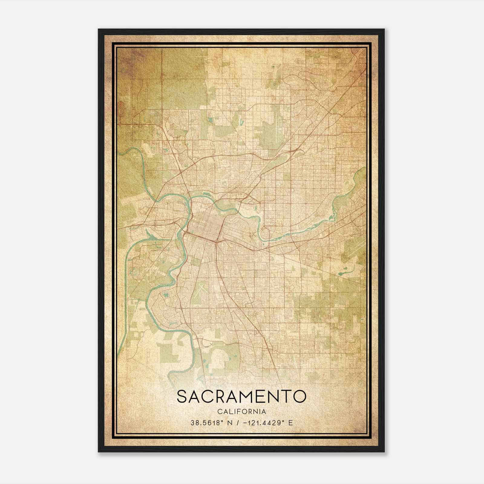 Vintage Sacramento California Map Poster, Modern Home Decor Wall Art Print