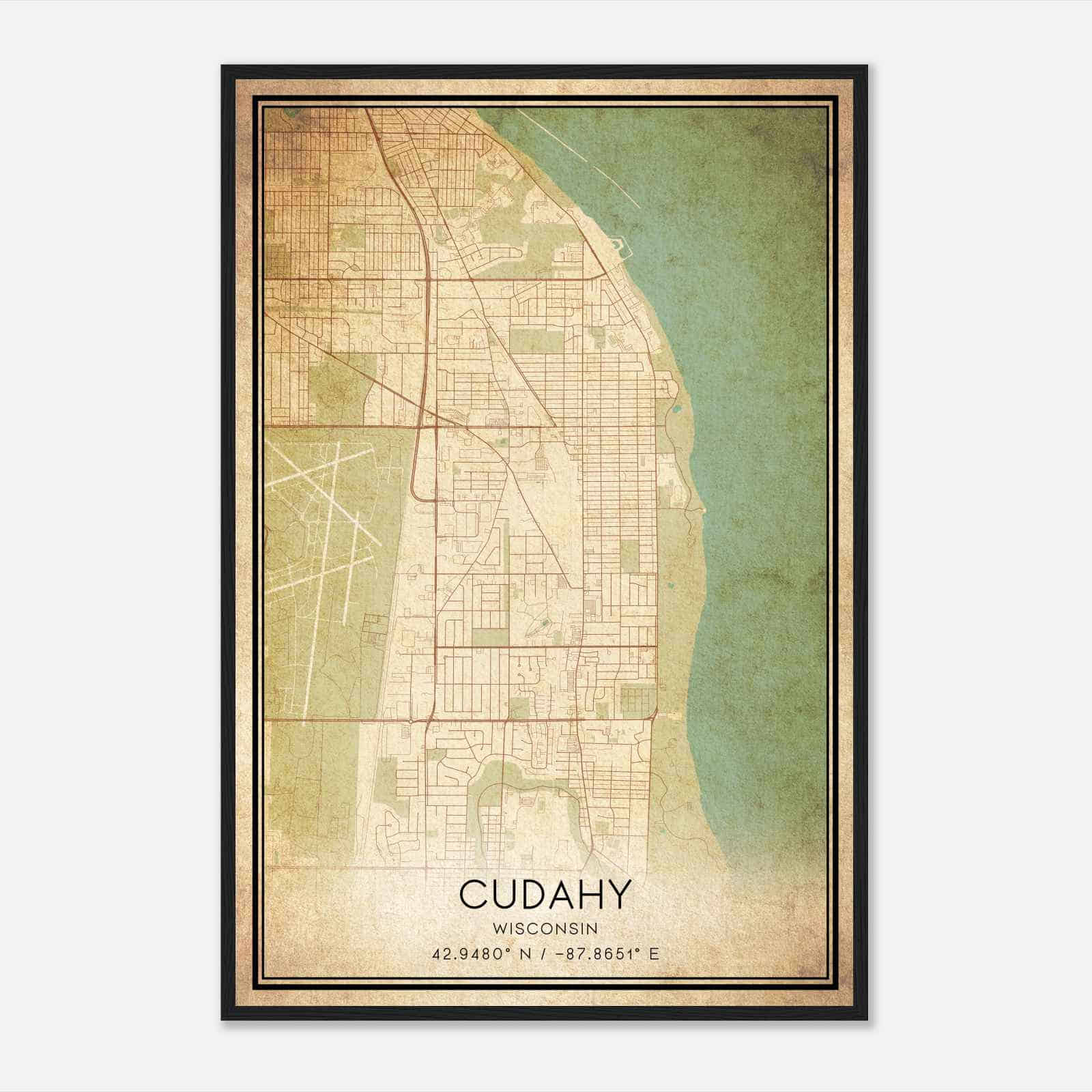Vintage Cudahy Wisconsin Map Poster, Modern Home Decor Wall Art Print Vintage Cudahy Wisconsin Map Poster, Modern Home Decor Wall Art Print