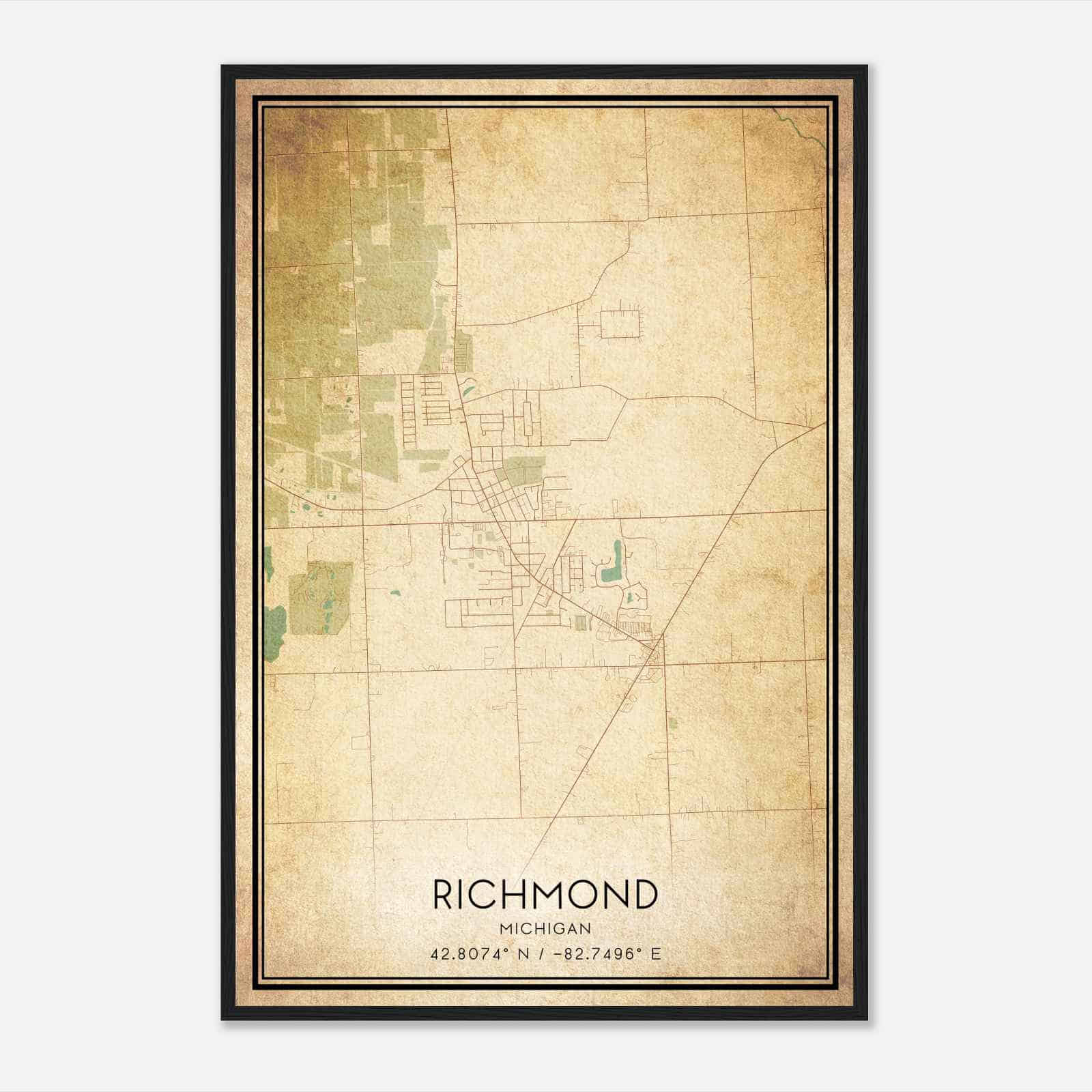 Vintage Richmond Michigan Map Poster, Modern Home Decor Wall Art Print