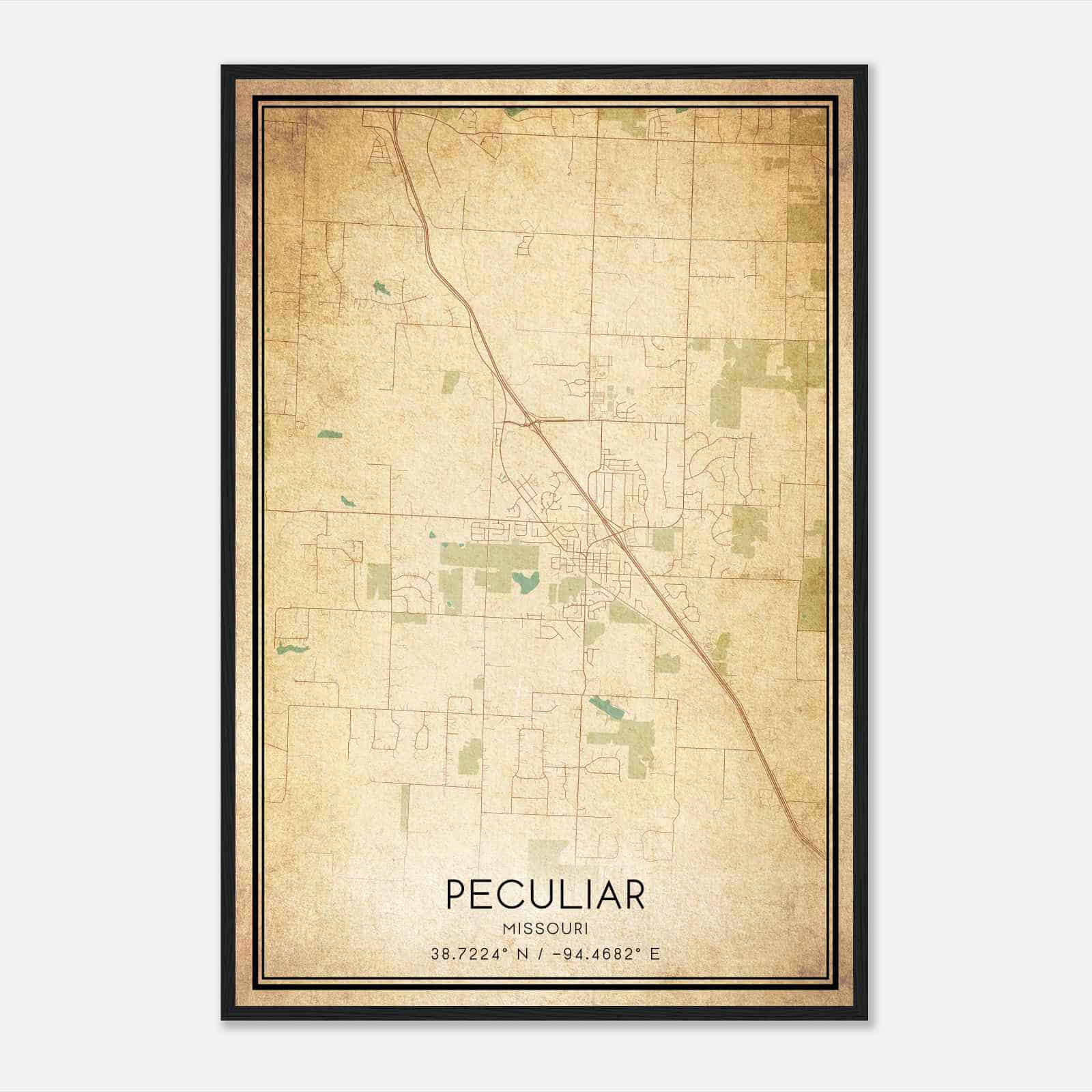 Vintage Peculiar Missouri Map Poster, Modern Home Decor Wall Art Print