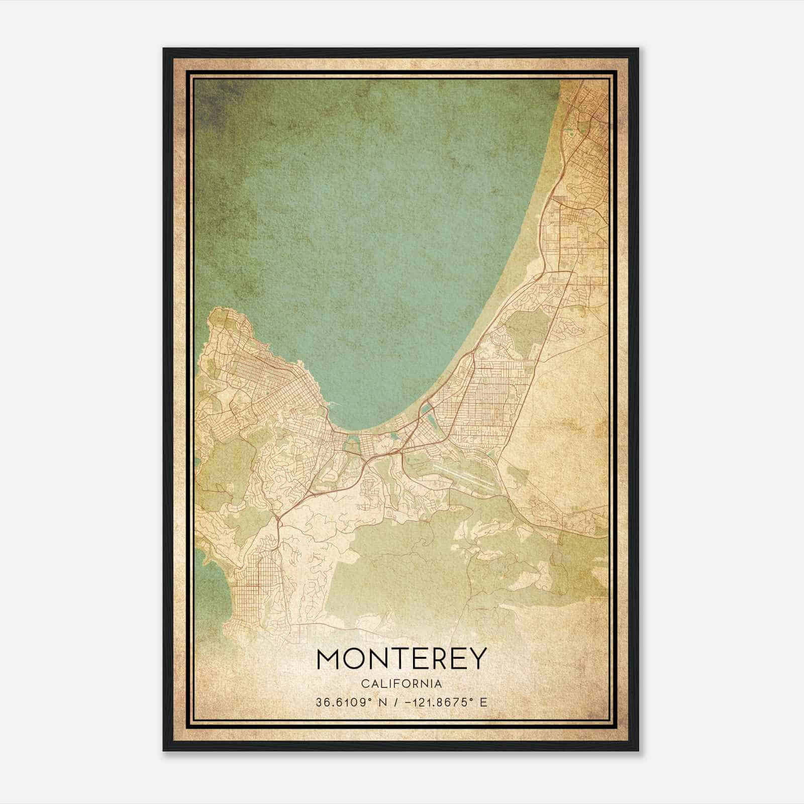 Vintage Monterey California Map Poster, Modern Home Decor Wall Art Print