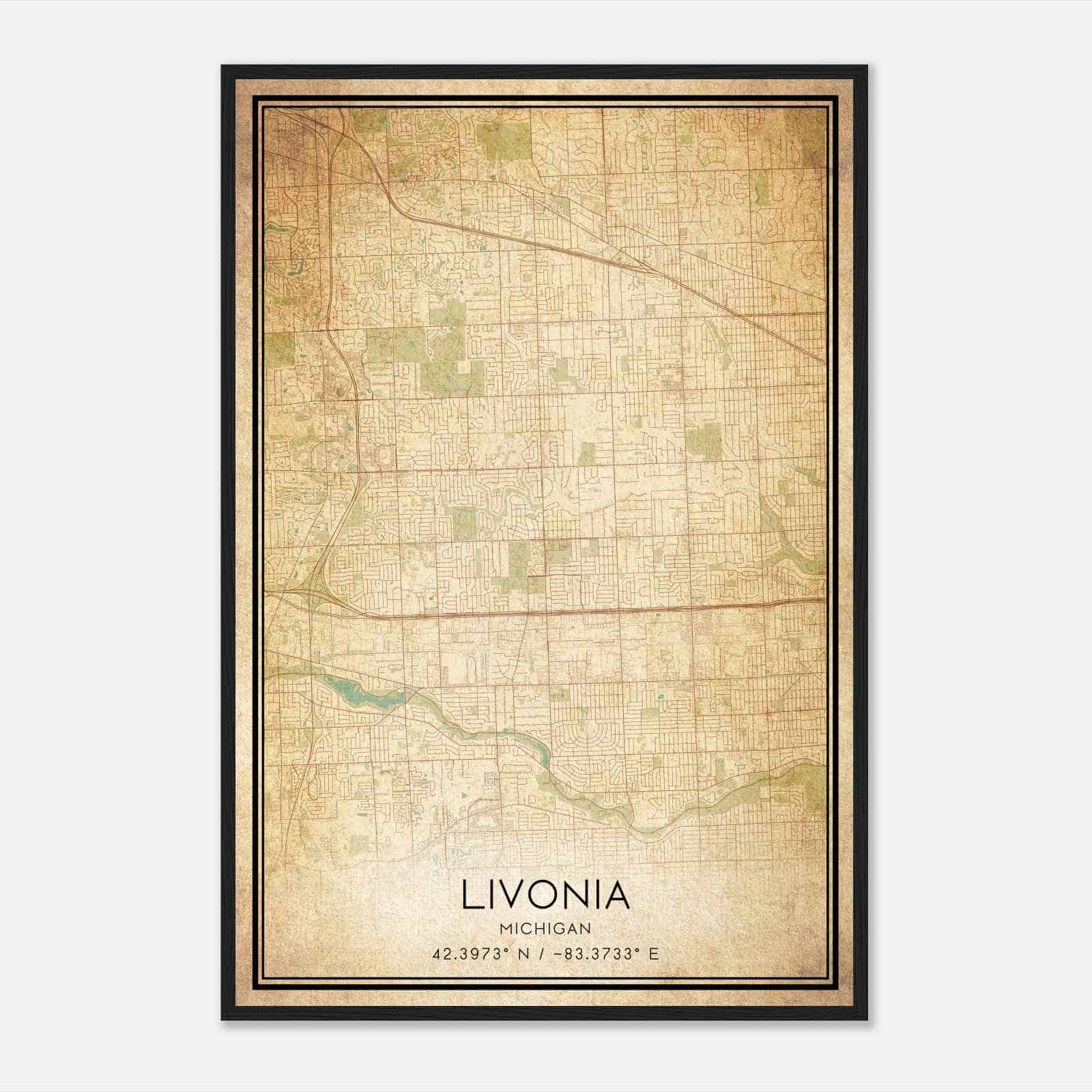 Vintage Livonia Michigan Map Poster, Modern Home Decor Wall Art Print