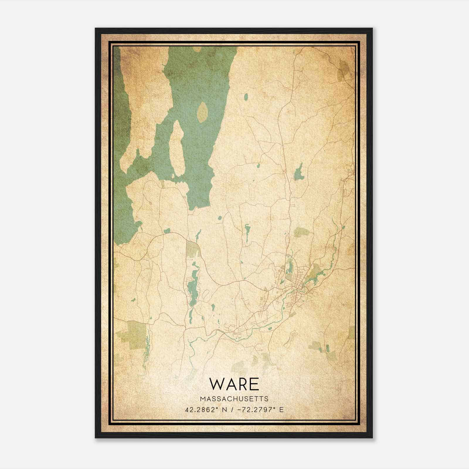 Vintage Ware Massachusetts Map Poster, Modern Home Decor Wall Art Print