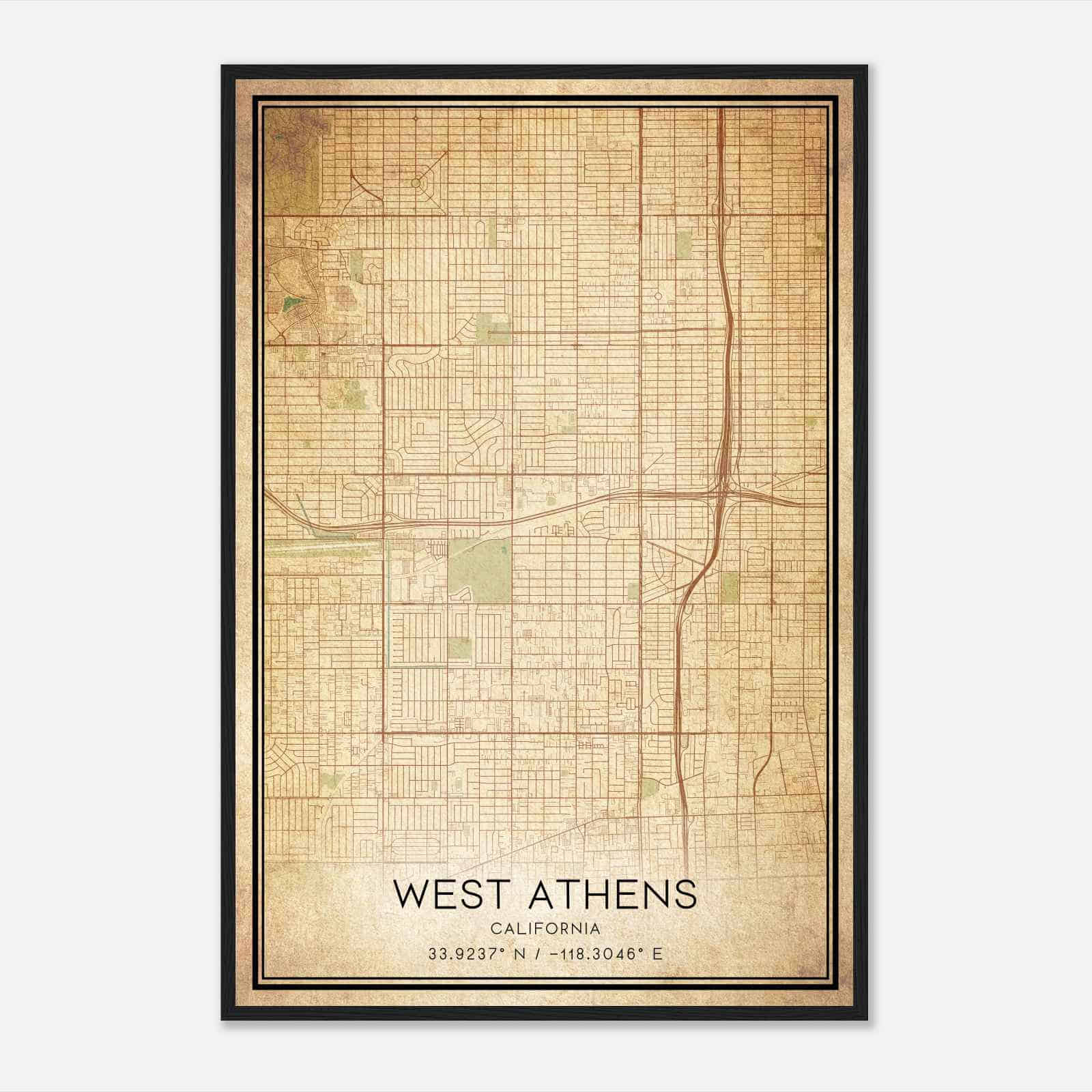 Vintage West Athens California Map Poster, Modern Home Decor Wall Art Print
