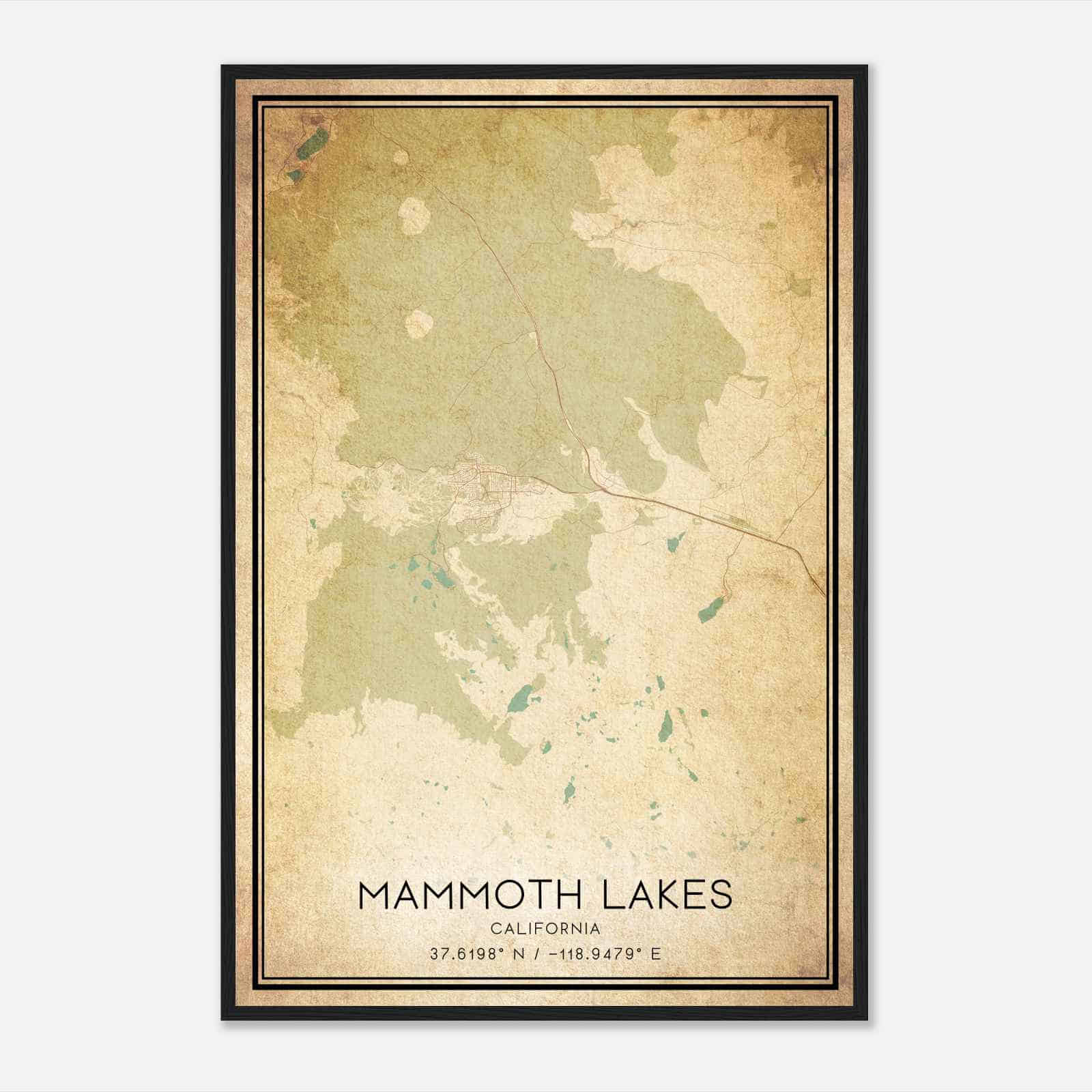 Vintage Mammoth Lakes California Map Poster, Modern Home Decor Wall Art Print