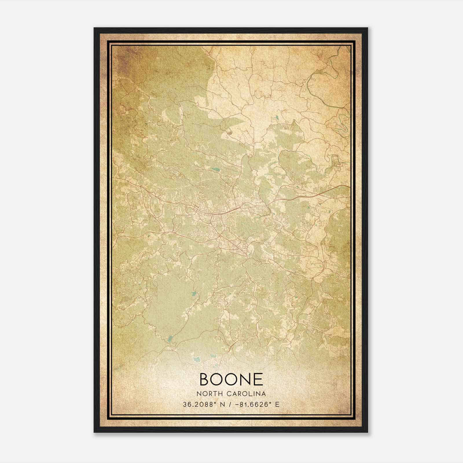 Vintage Boone North Carolina Map Poster, Modern Home Decor Wall Art Print